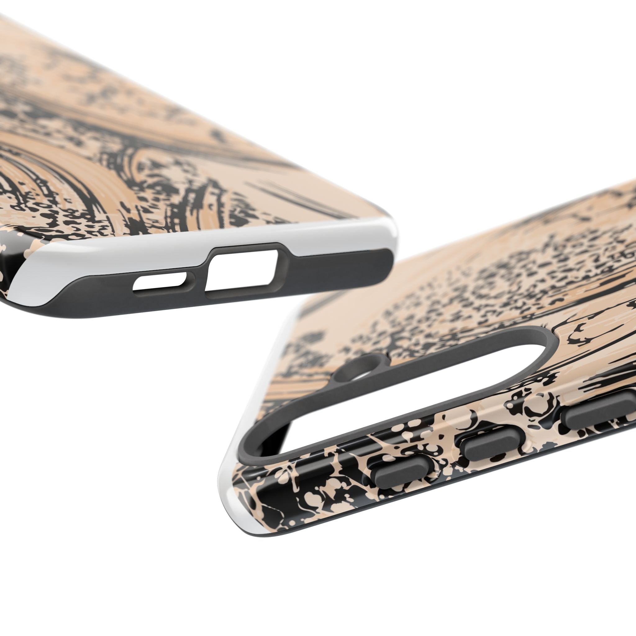 Abstract Brushstroke Phone Case — Neutral Beige & Black Artistic Protective Cover