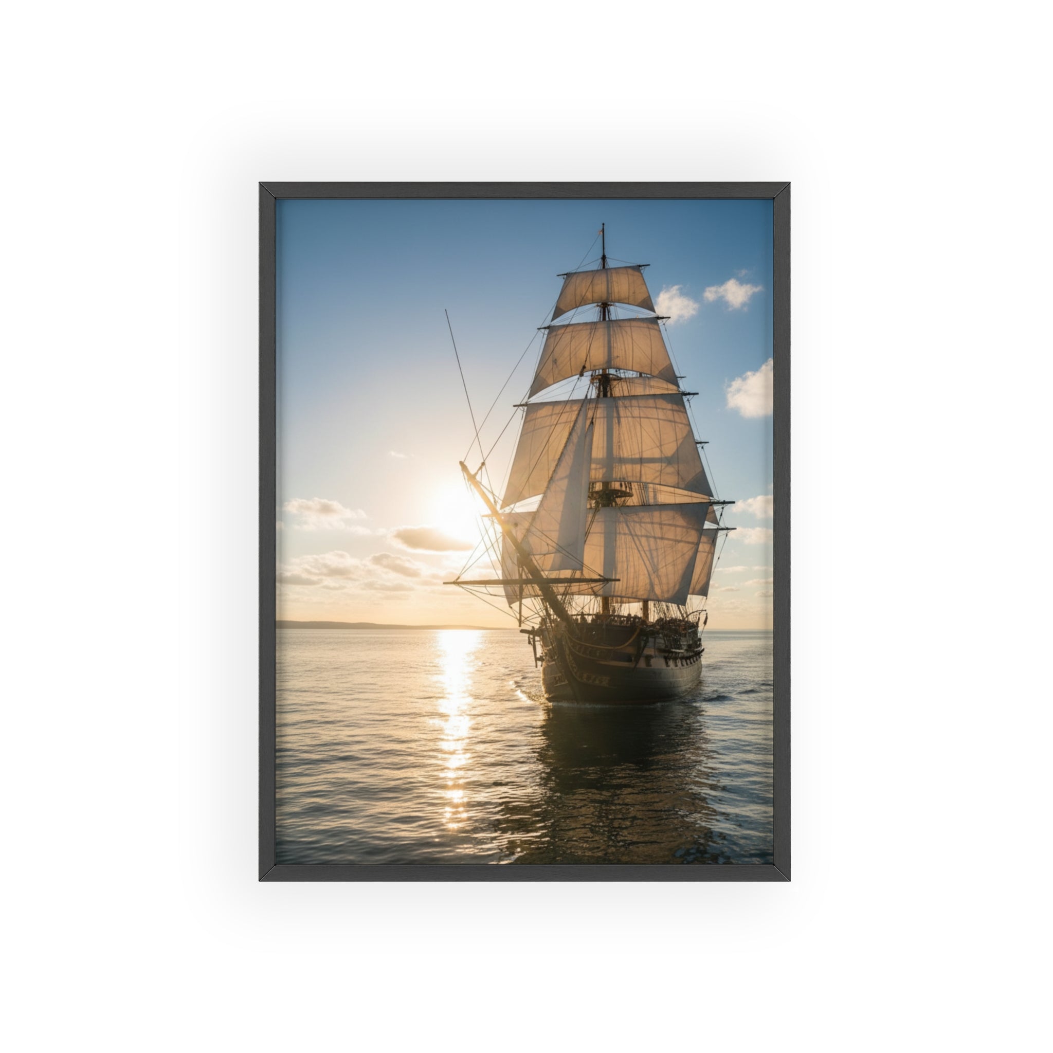 Sailboat Sunset Poster with Wooden Frame — Nautical Wall Art