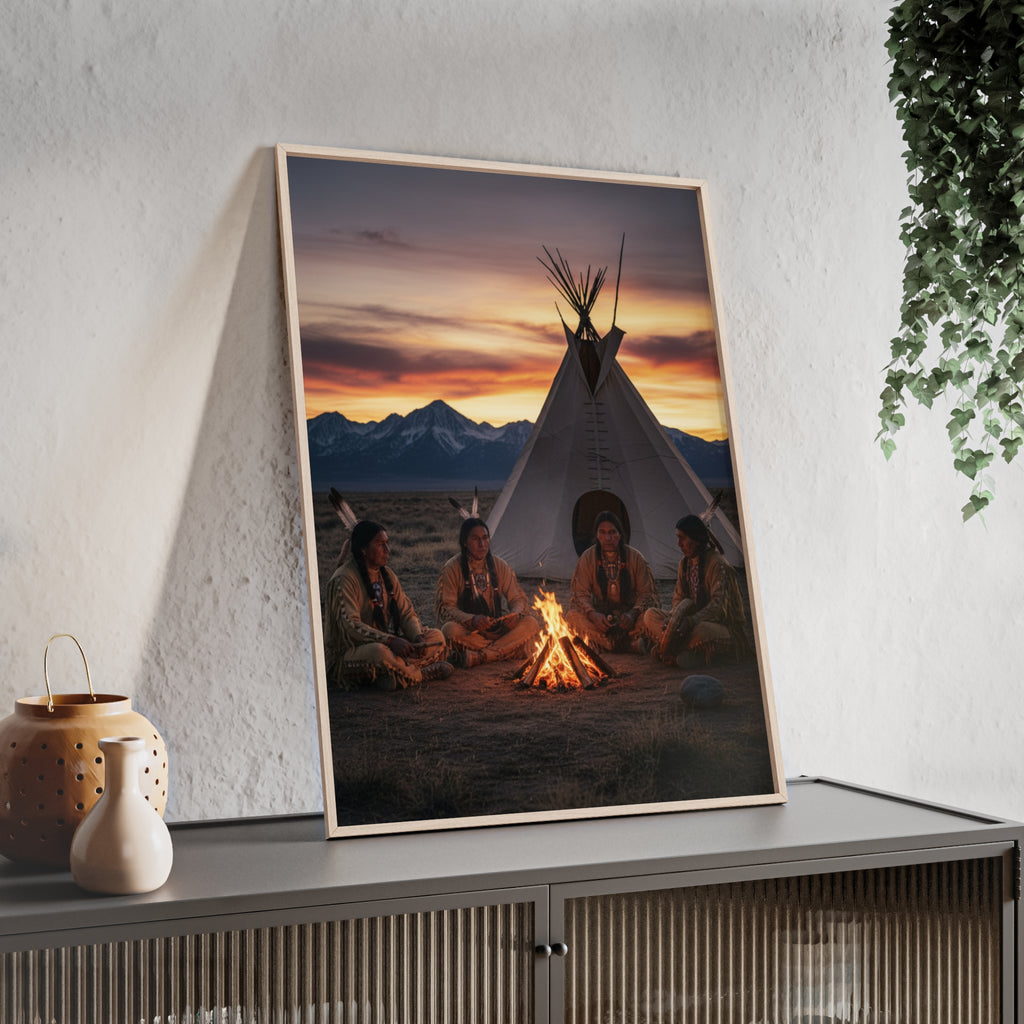 Framed Campfire Teepee Poster — Native Gathering Wall Art