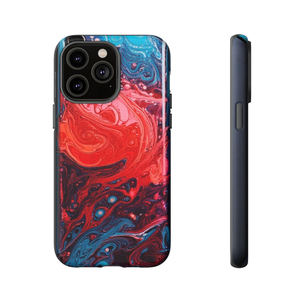 Abstract Red & Blue Swirl Tough Phone Case — Protective iPhone Cover with Fluid Art Design