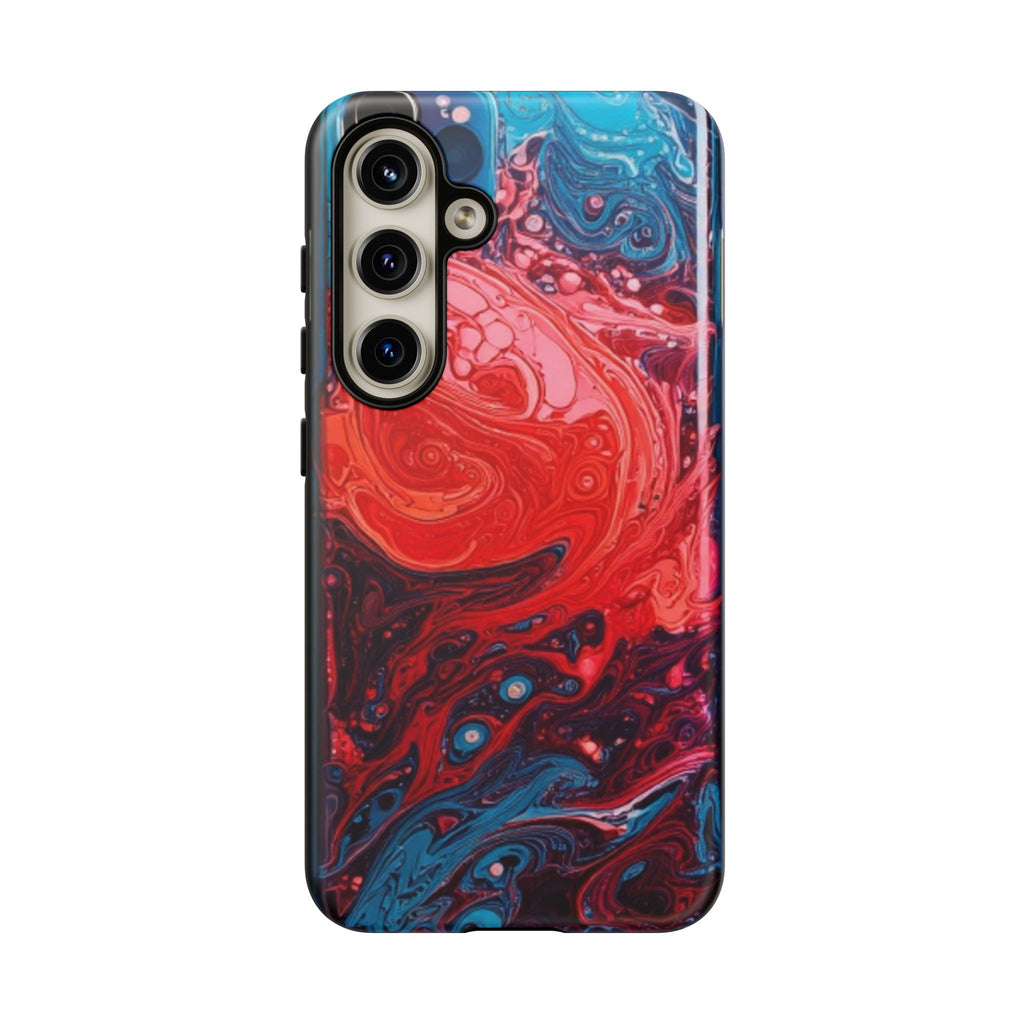 Abstract Red & Blue Swirl Tough Phone Case — Protective iPhone Cover with Fluid Art Design
