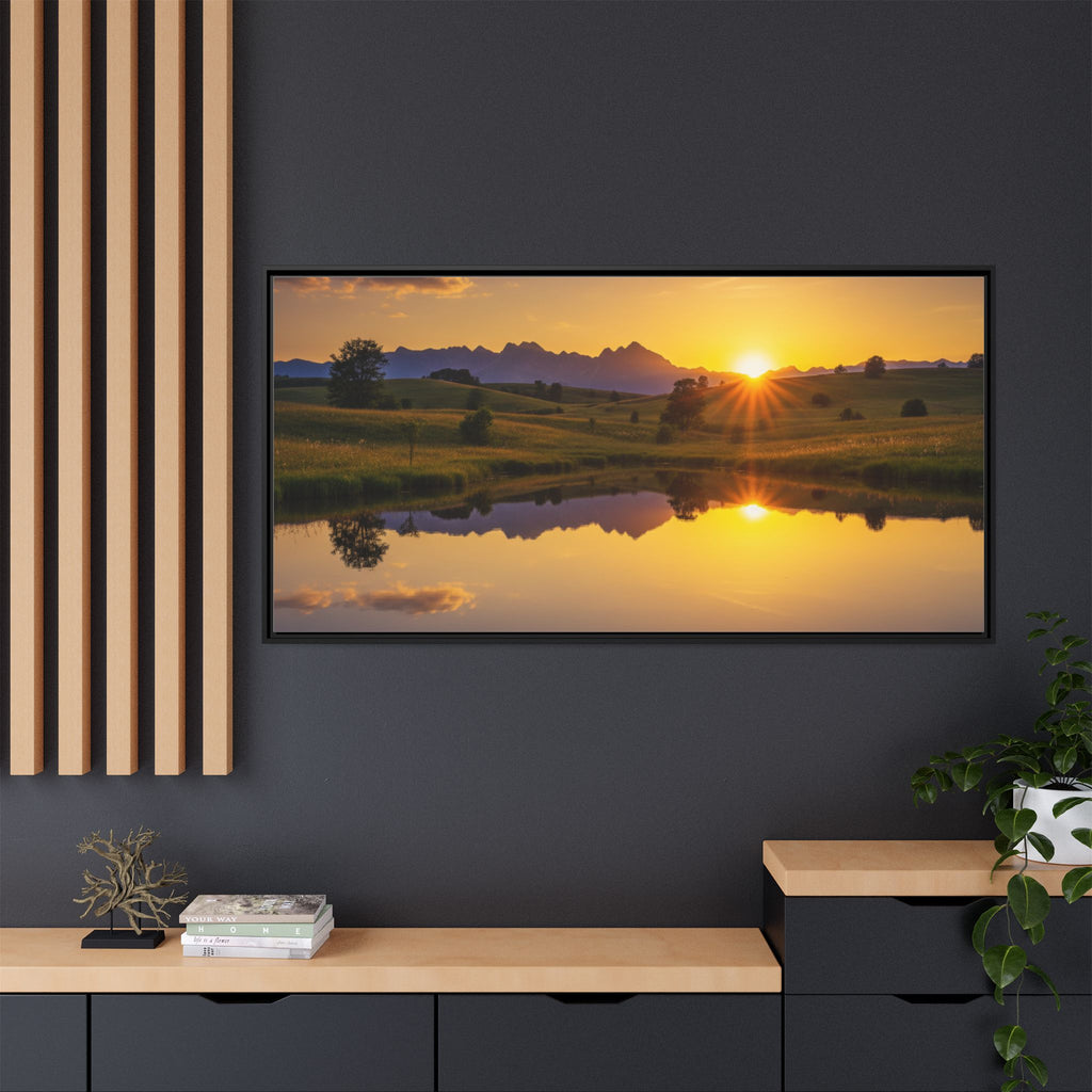Framed Matte Canvas Sunset Landscape — Serene Lake Reflection Wall Art