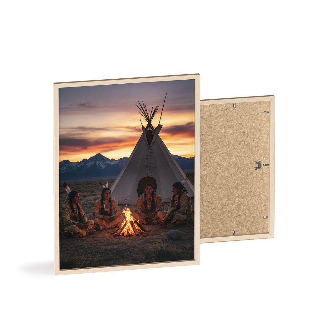 Framed Campfire Teepee Poster — Native Gathering Wall Art
