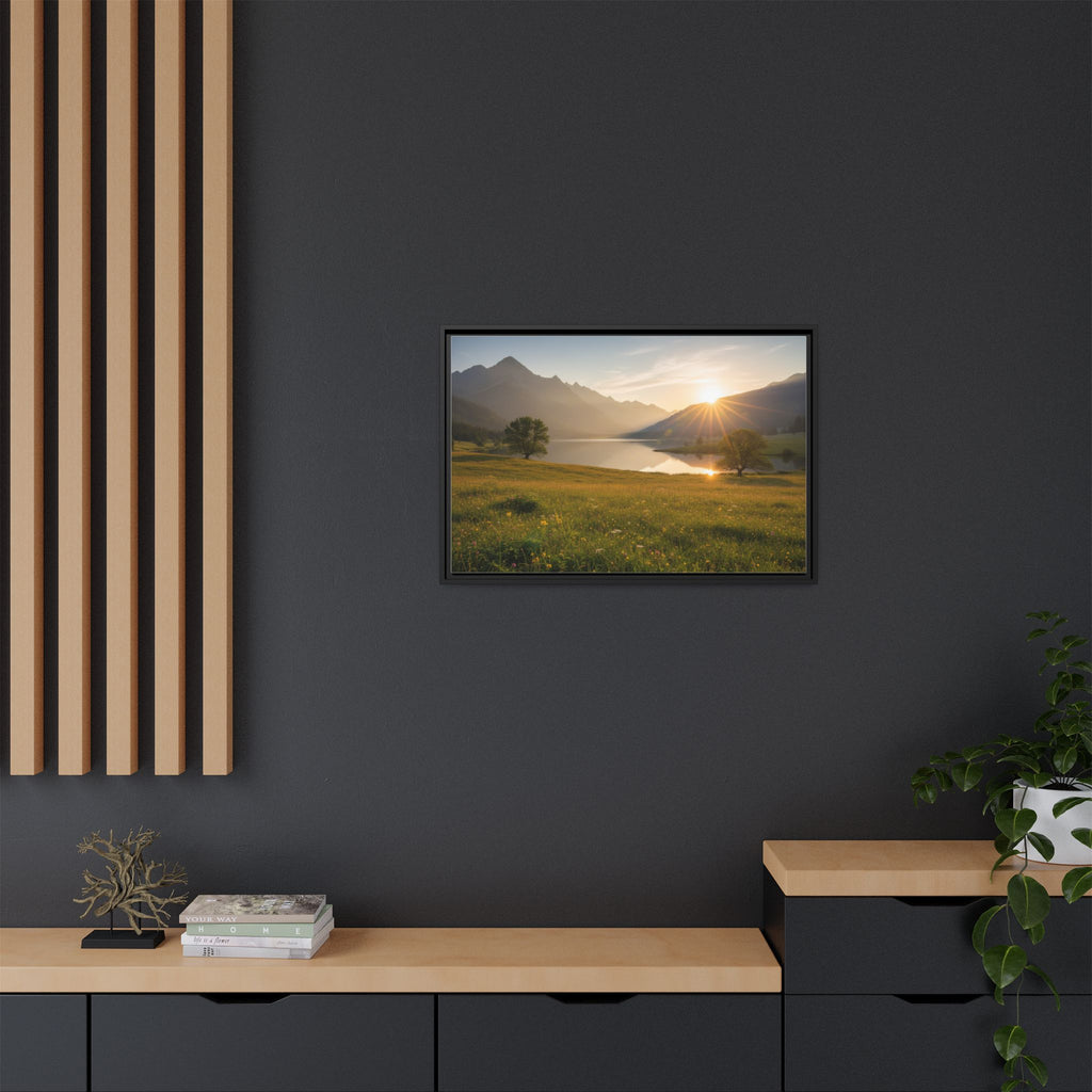 Sunrise Mountain Lake Matte Canvas — Framed Landscape Wall Art