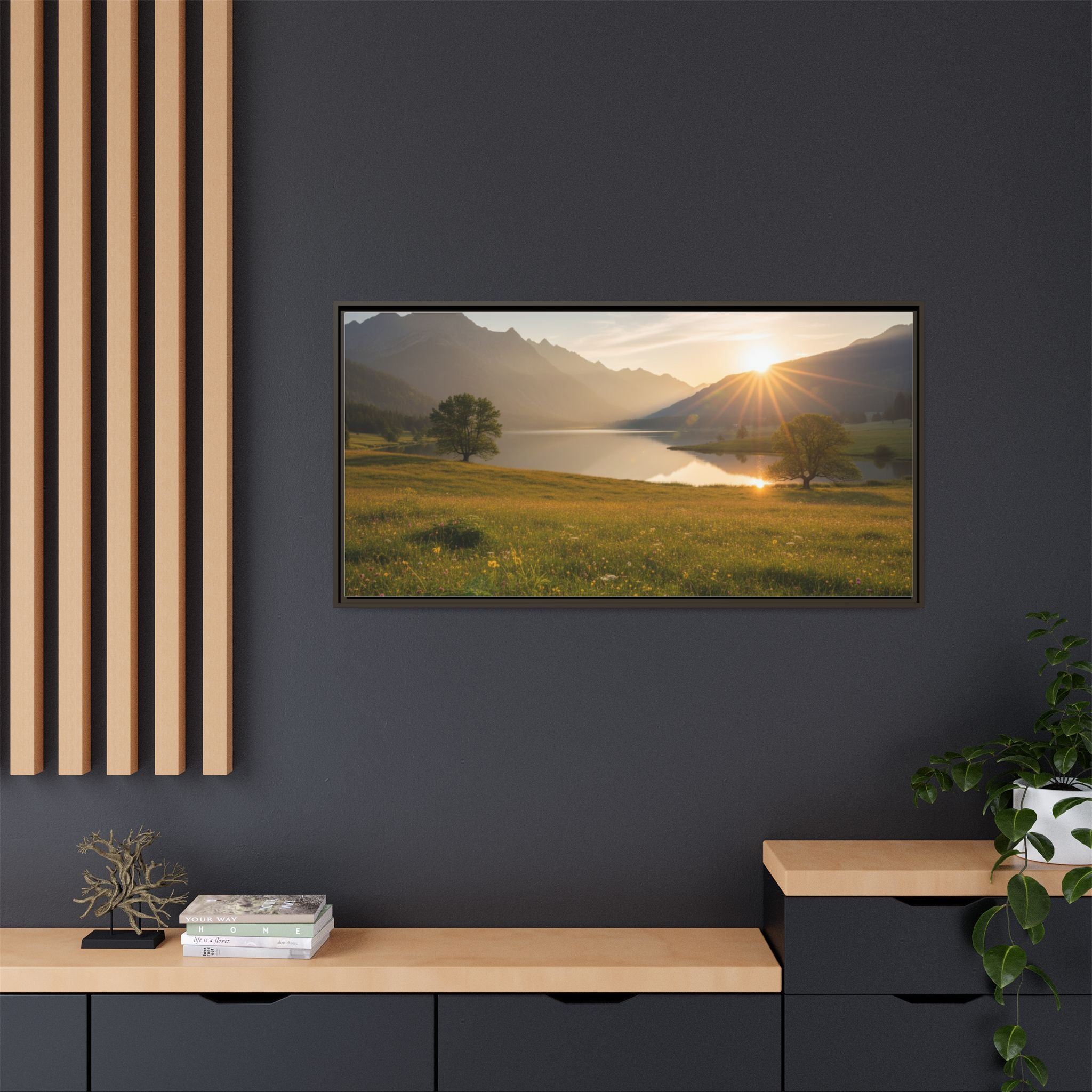 Sunrise Mountain Lake Matte Canvas — Framed Landscape Wall Art