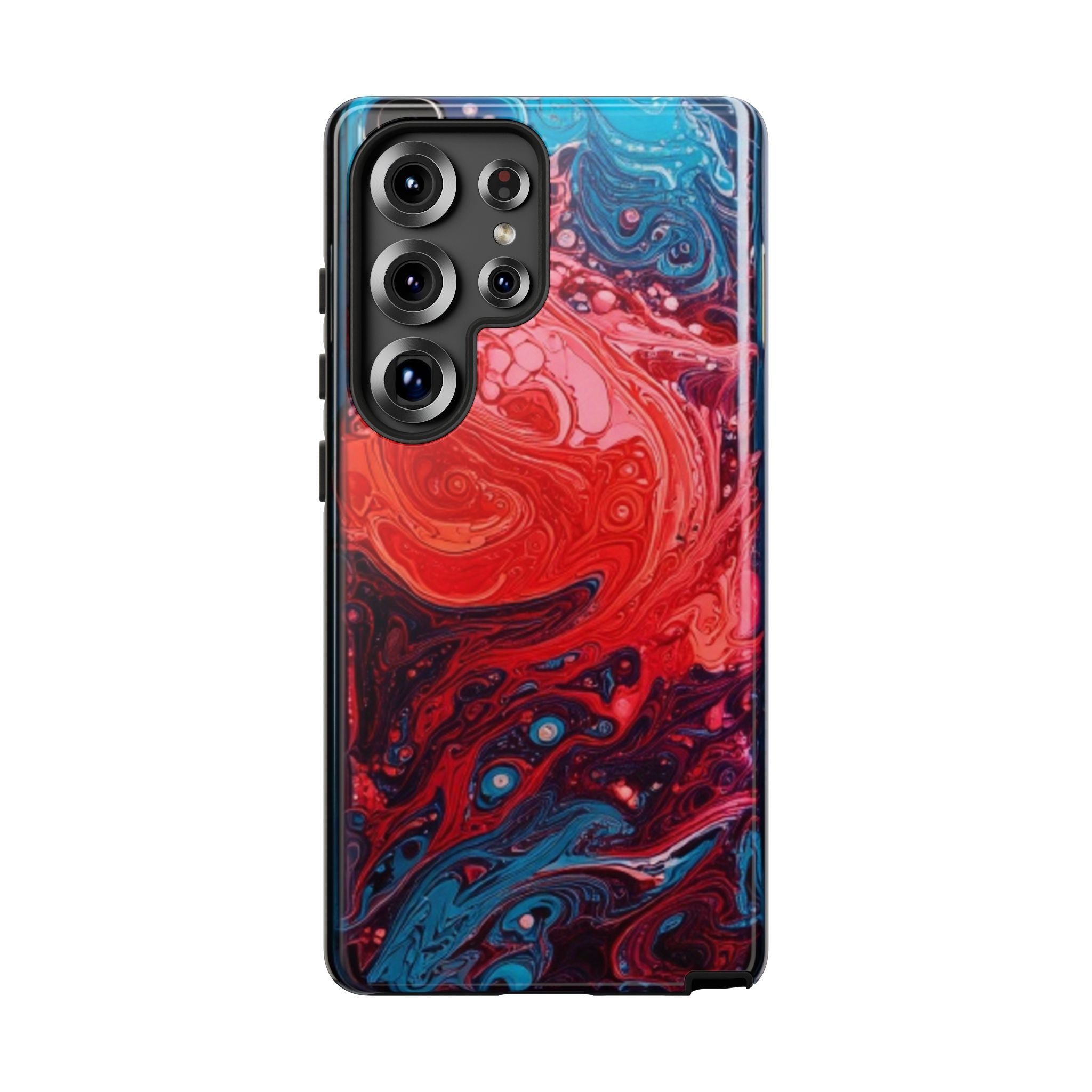 Abstract Red & Blue Swirl Tough Phone Case — Protective iPhone Cover with Fluid Art Design