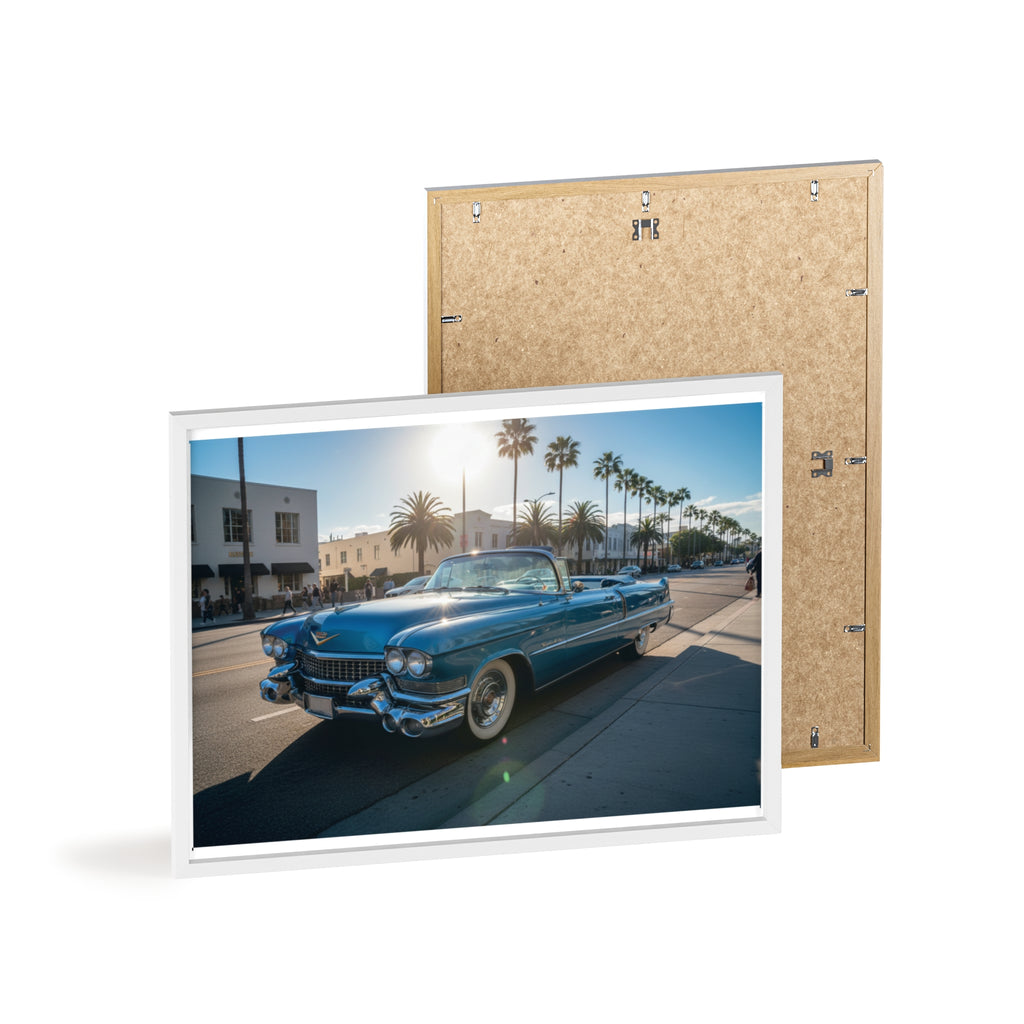 Framed Vintage Cadillac Poster – Retro Palm-Tree Coastal Car Wall Art
