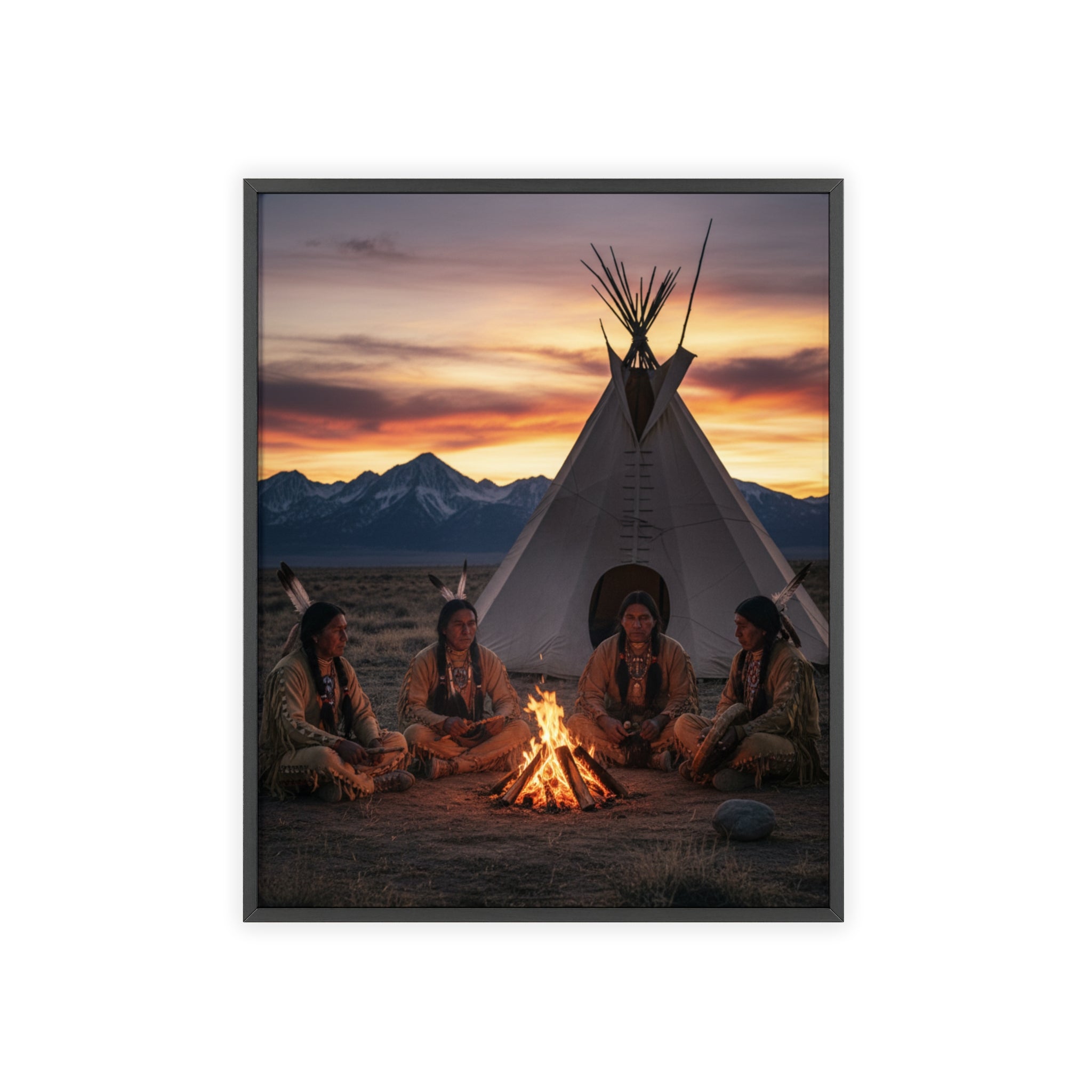 Framed Campfire Teepee Poster — Native Gathering Wall Art