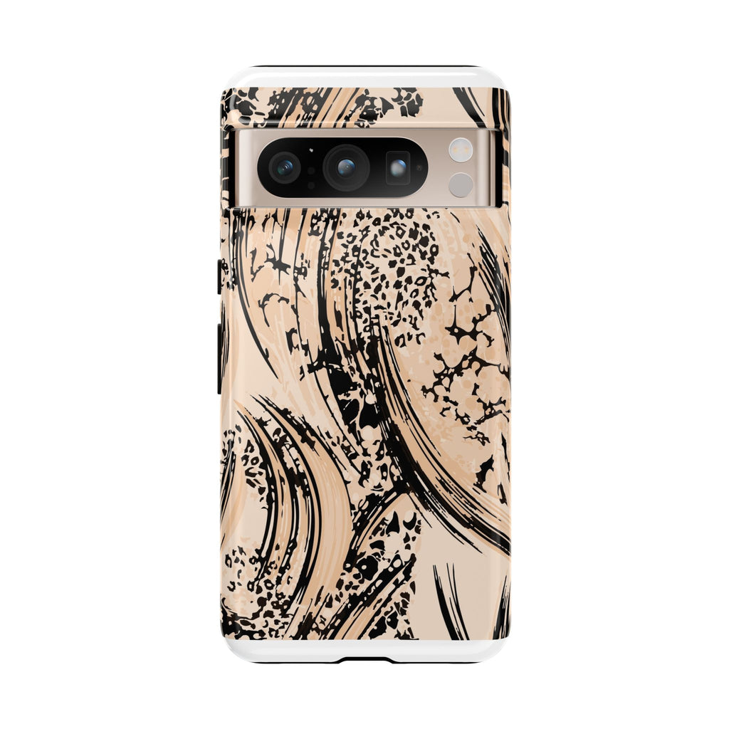 Abstract Brushstroke Phone Case — Neutral Beige & Black Artistic Protective Cover