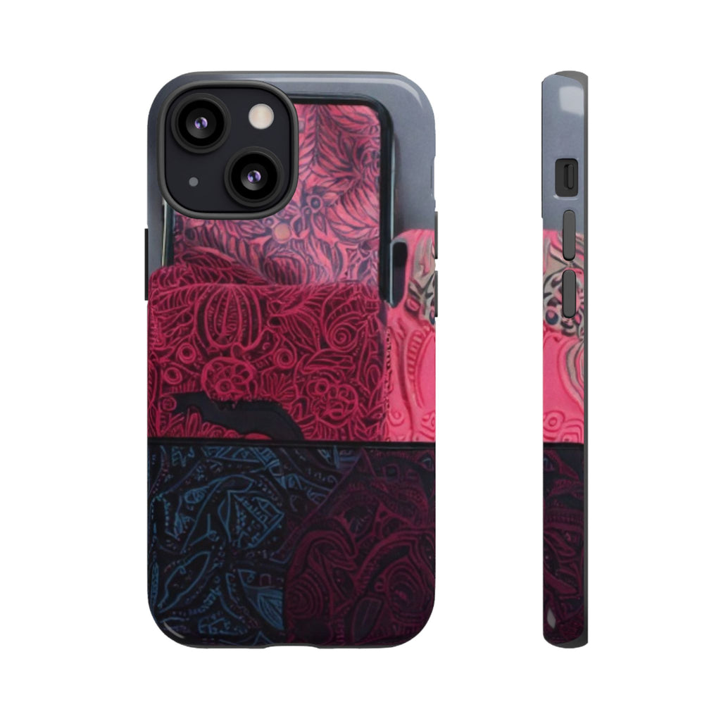 Floral Patchwork Tough Phone Case — Pink & Navy Doodle Design