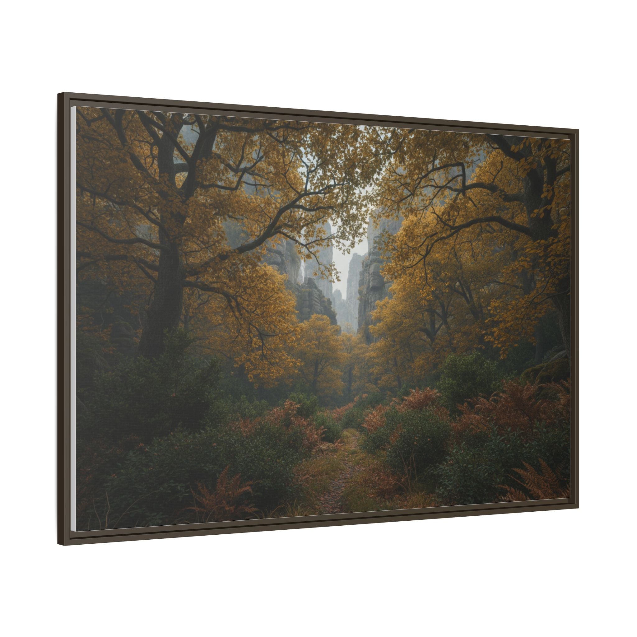 Autumn Forest Path Matte Canvas Print — Framed Wall Art