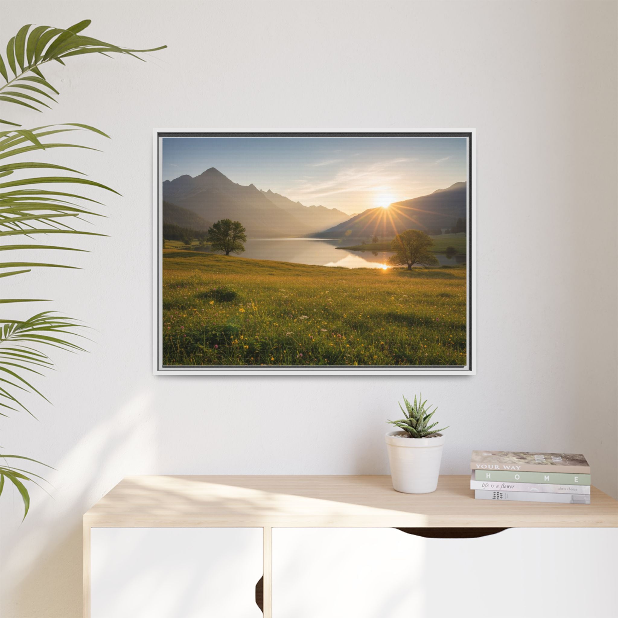 Sunrise Mountain Lake Matte Canvas — Framed Landscape Wall Art