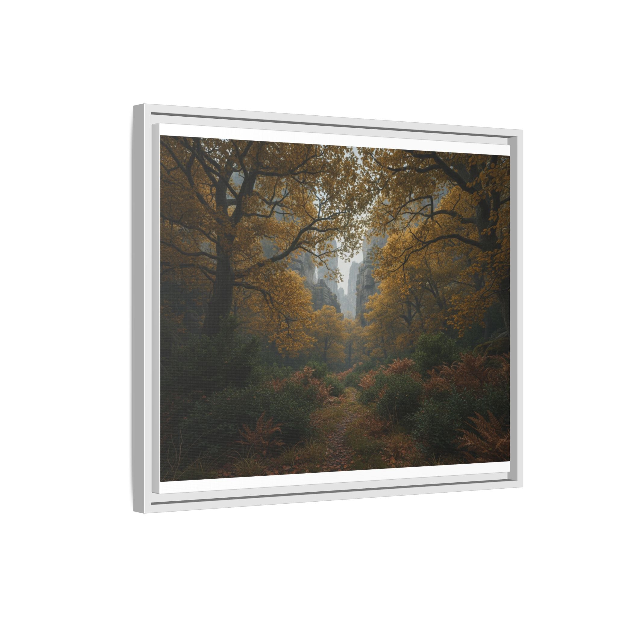 Autumn Forest Path Matte Canvas Print — Framed Wall Art