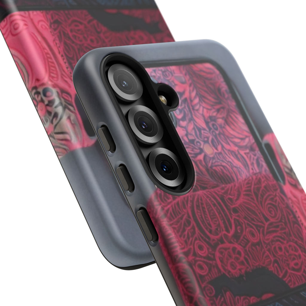 Floral Patchwork Tough Phone Case — Pink & Navy Doodle Design