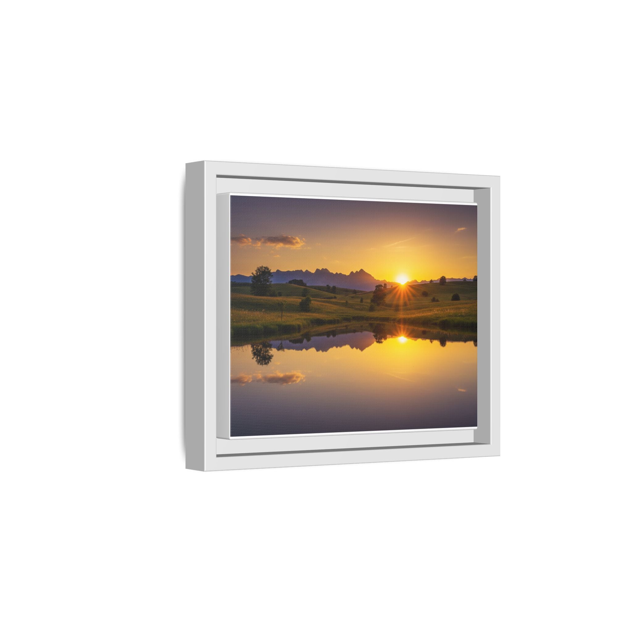 Framed Matte Canvas Sunset Landscape — Serene Lake Reflection Wall Art