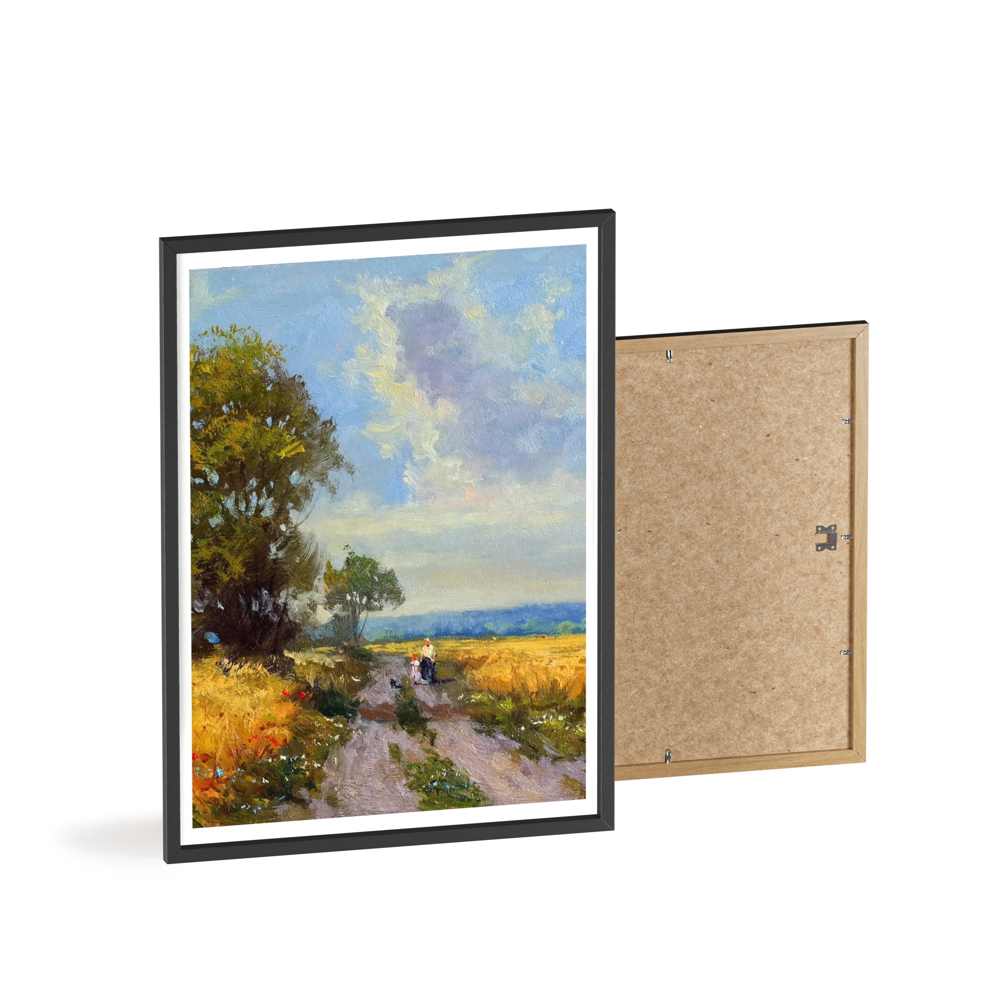 Framed Countryside Landscape Poster — Rustic Wooden Frame Wall Art