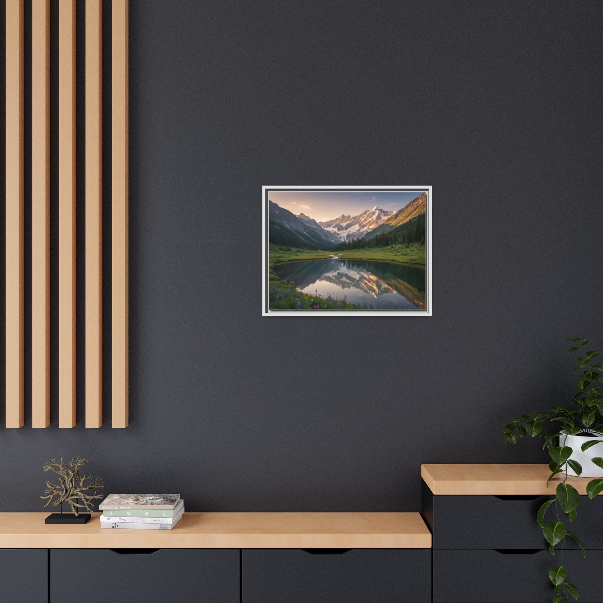 Matte Framed Canvas - Mountain Lake Landscape Wall Art