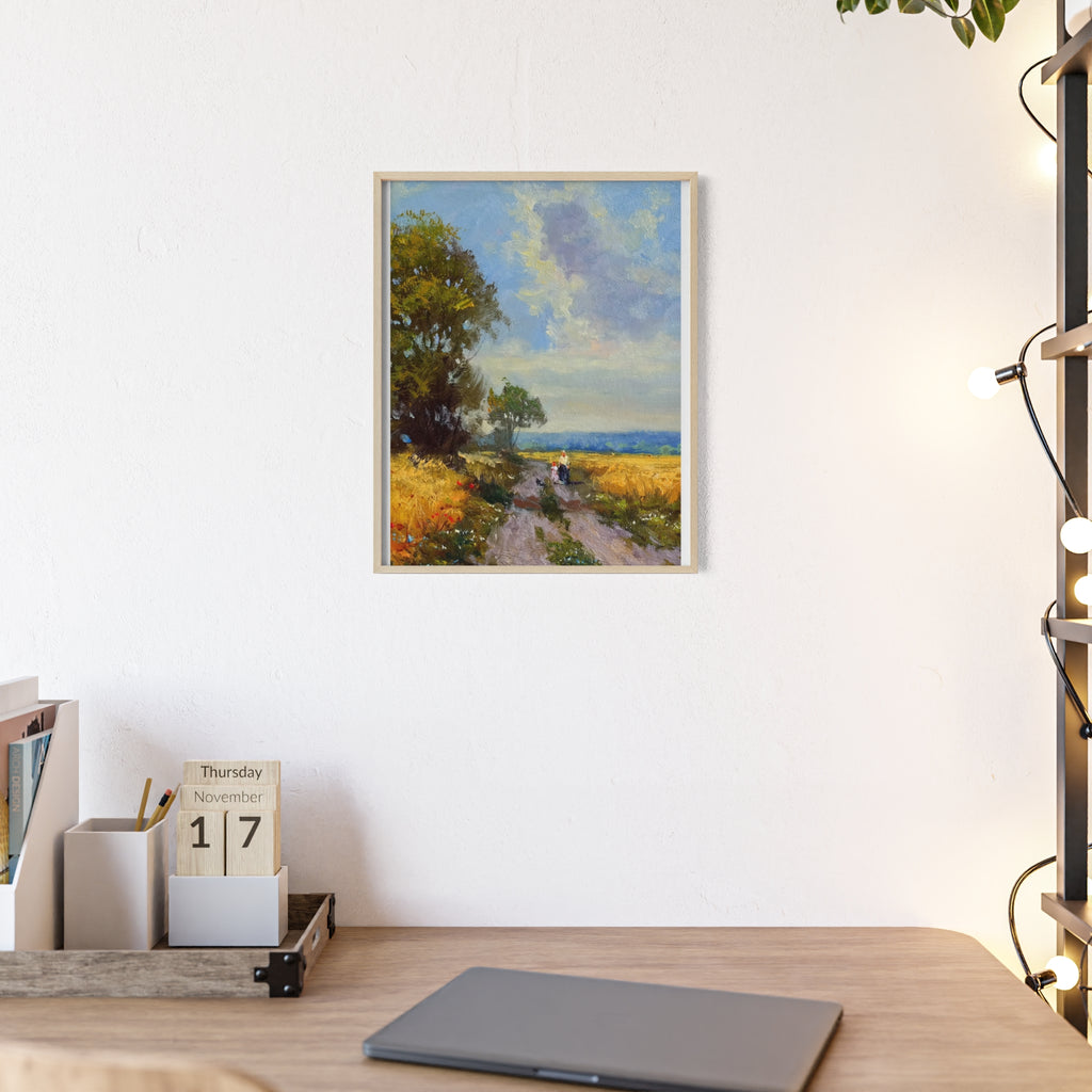 Framed Countryside Landscape Poster — Rustic Wooden Frame Wall Art