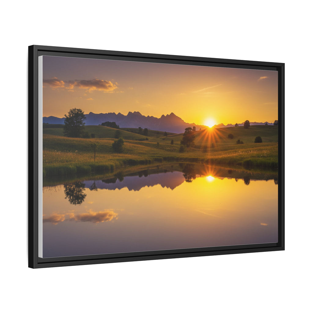Framed Matte Canvas Sunset Landscape — Serene Lake Reflection Wall Art