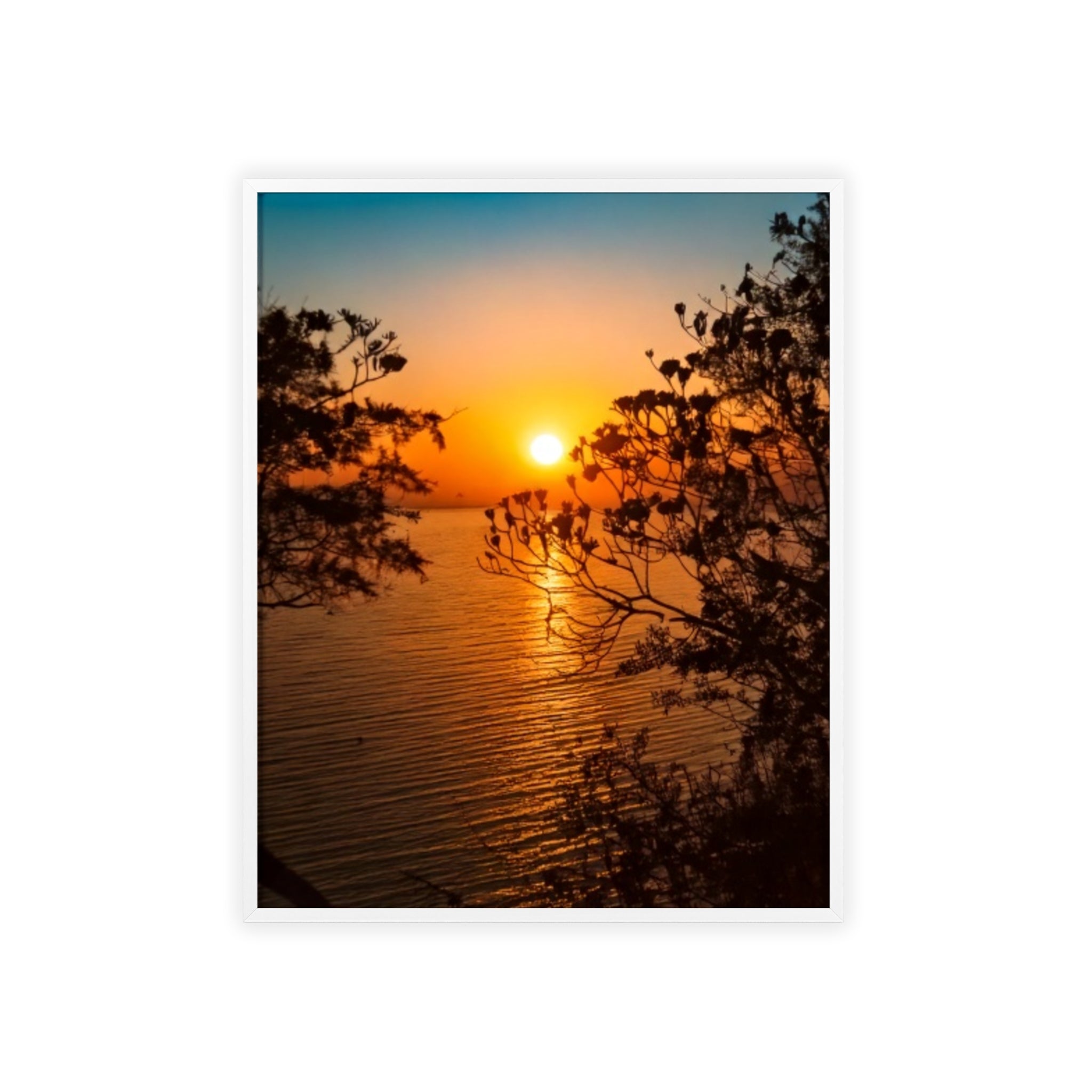 Sunset Coastal Poster with Wooden Frame — Framed Beach Wall Art