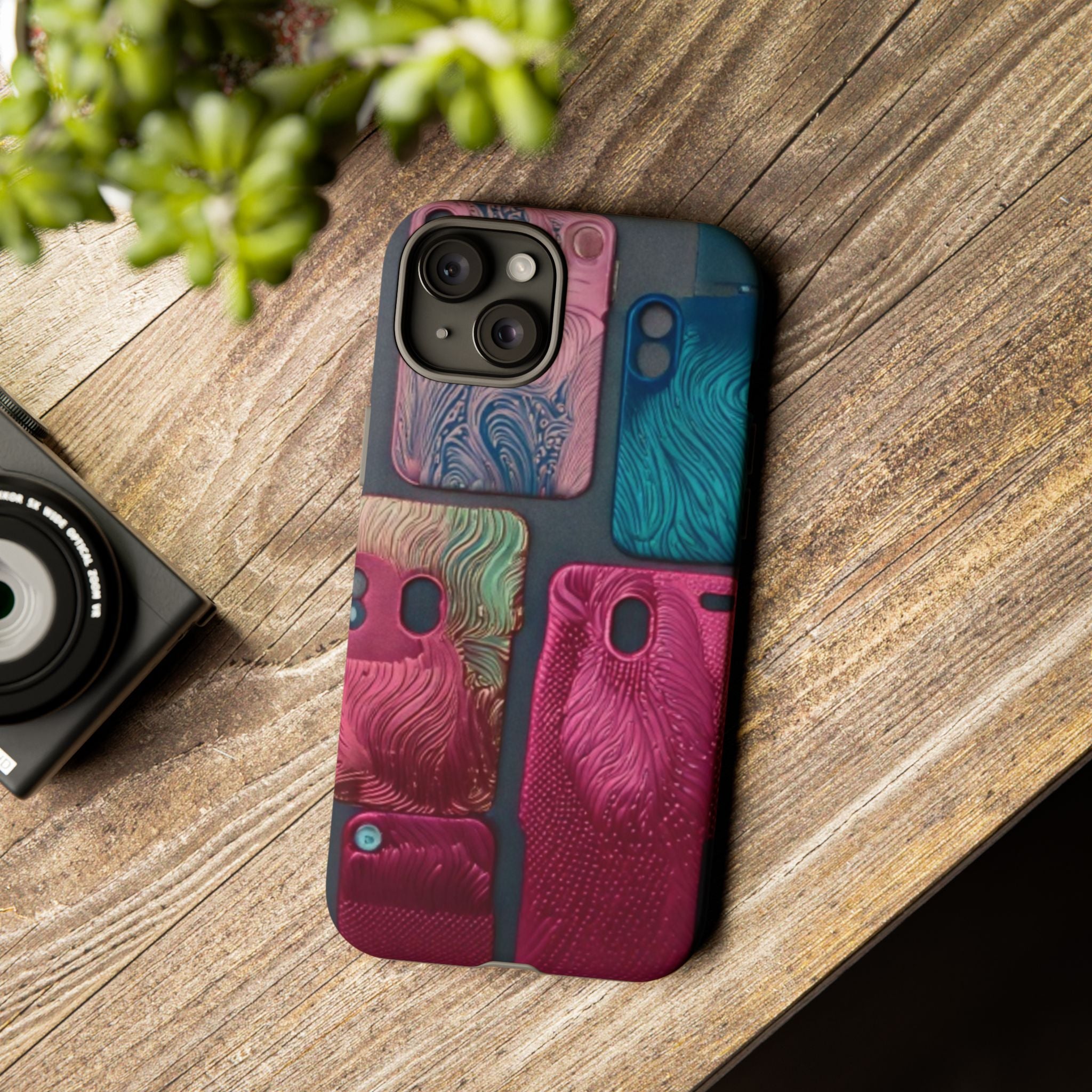 Tough Case - Colorful Textured Phone Case (Protective, Artistic Swirl Design)