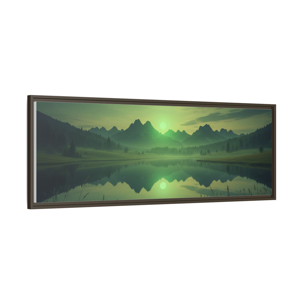 Framed Matte Canvas Print — Serene Green Mountain Lake Landscape