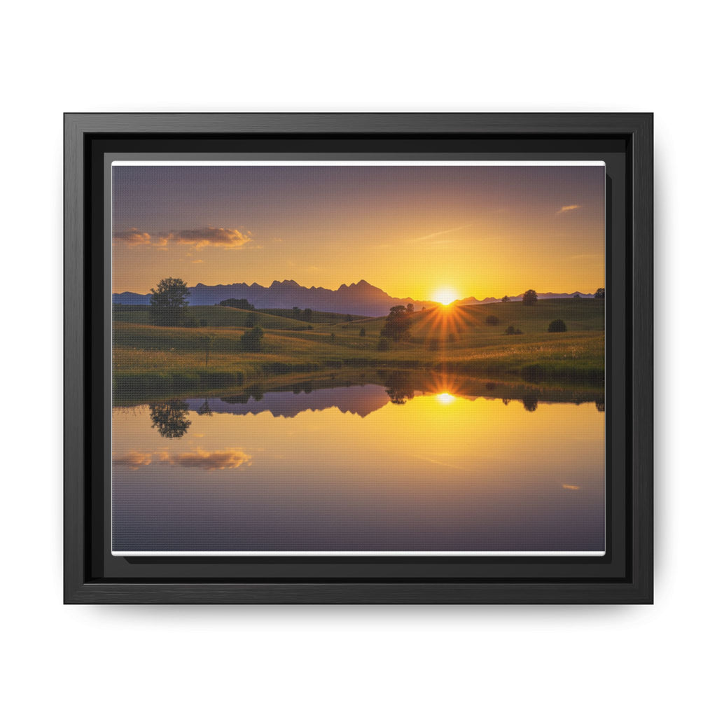 Framed Matte Canvas Sunset Landscape — Serene Lake Reflection Wall Art