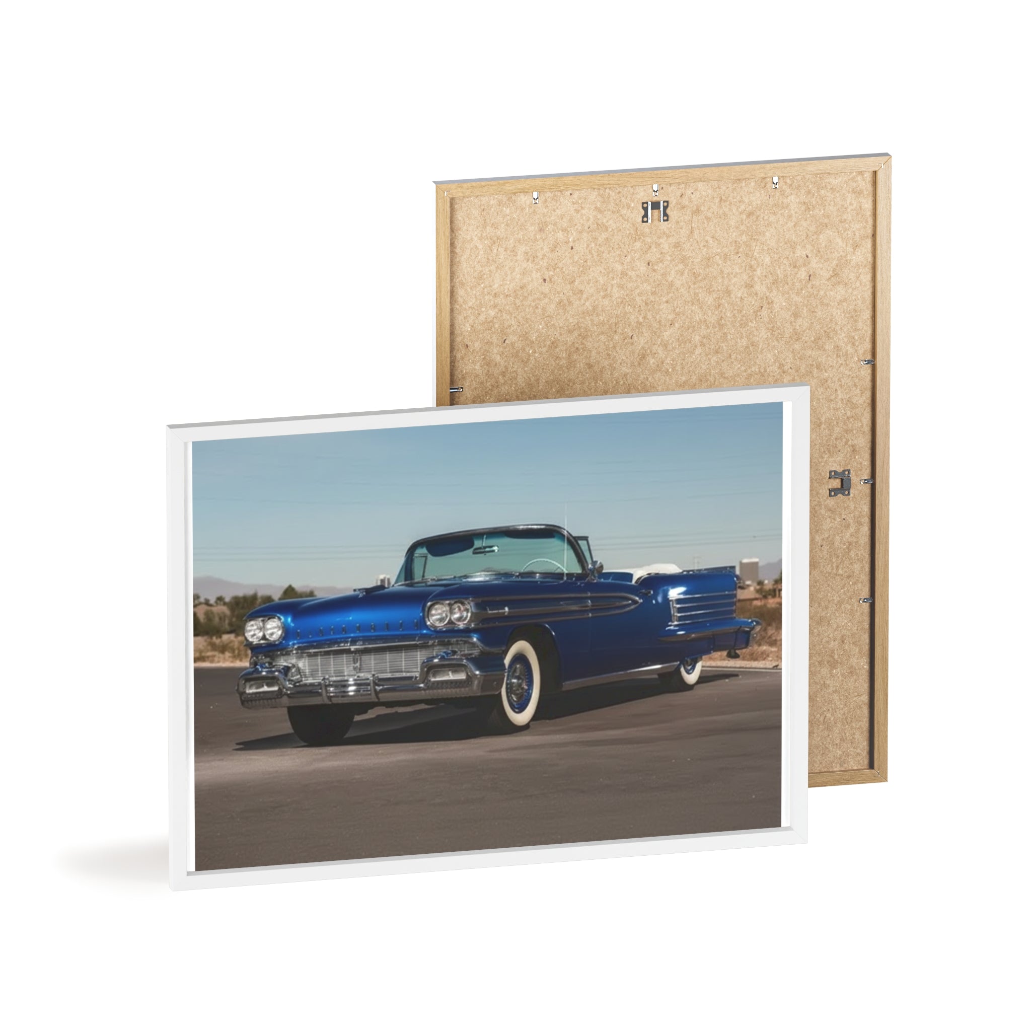 Framed Vintage Blue Classic Car Poster — Retro Automobile Wall Art