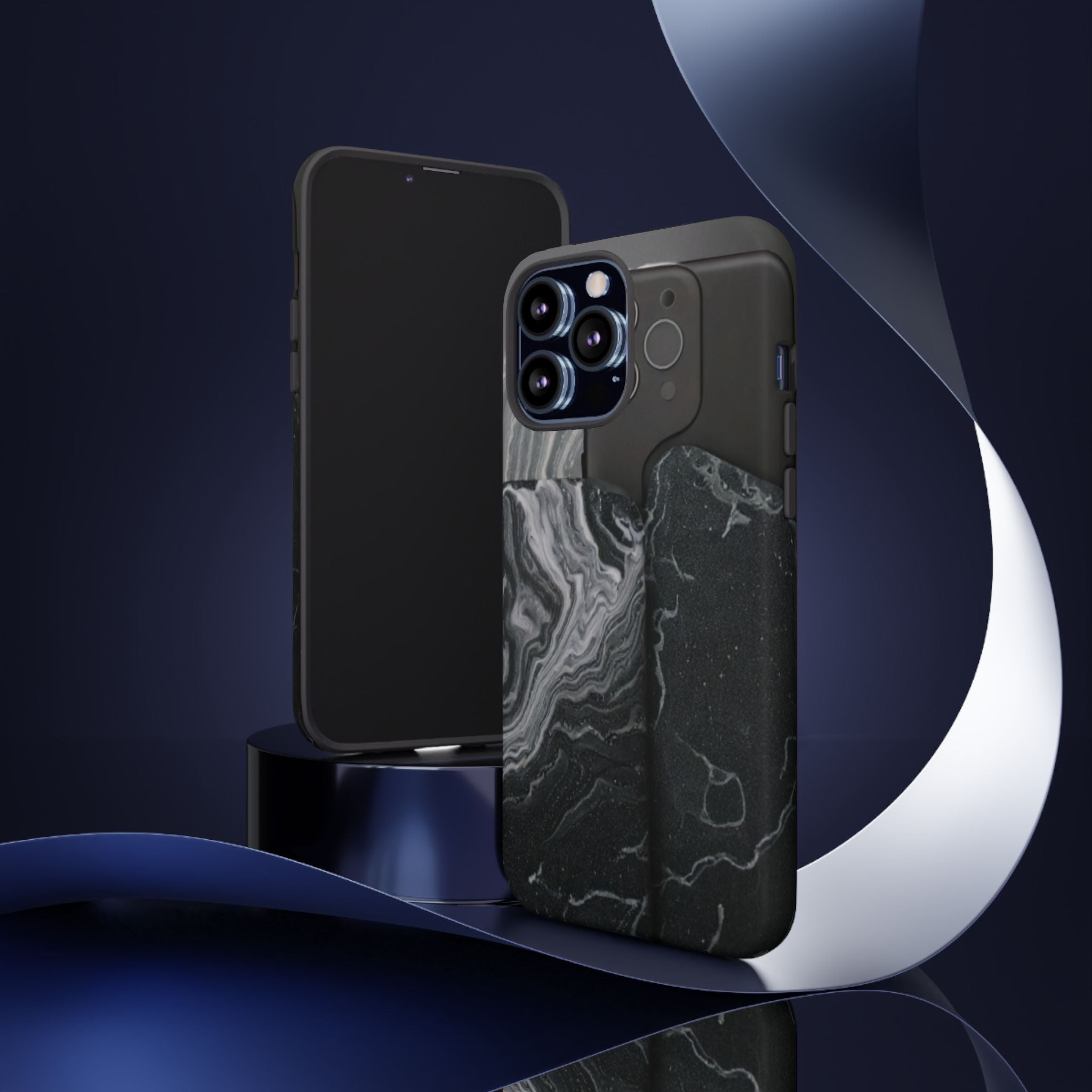 Black Marble Tough Phone Case — Protective iPhone Cover with Marble Texture