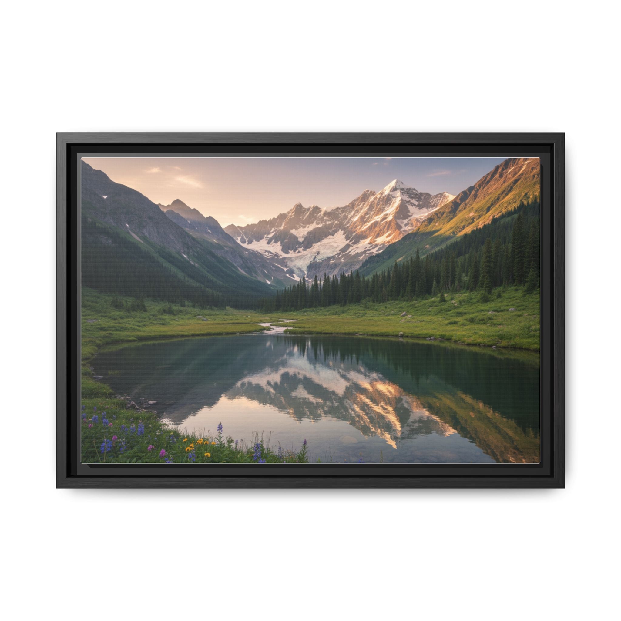 Matte Framed Canvas - Mountain Lake Landscape Wall Art