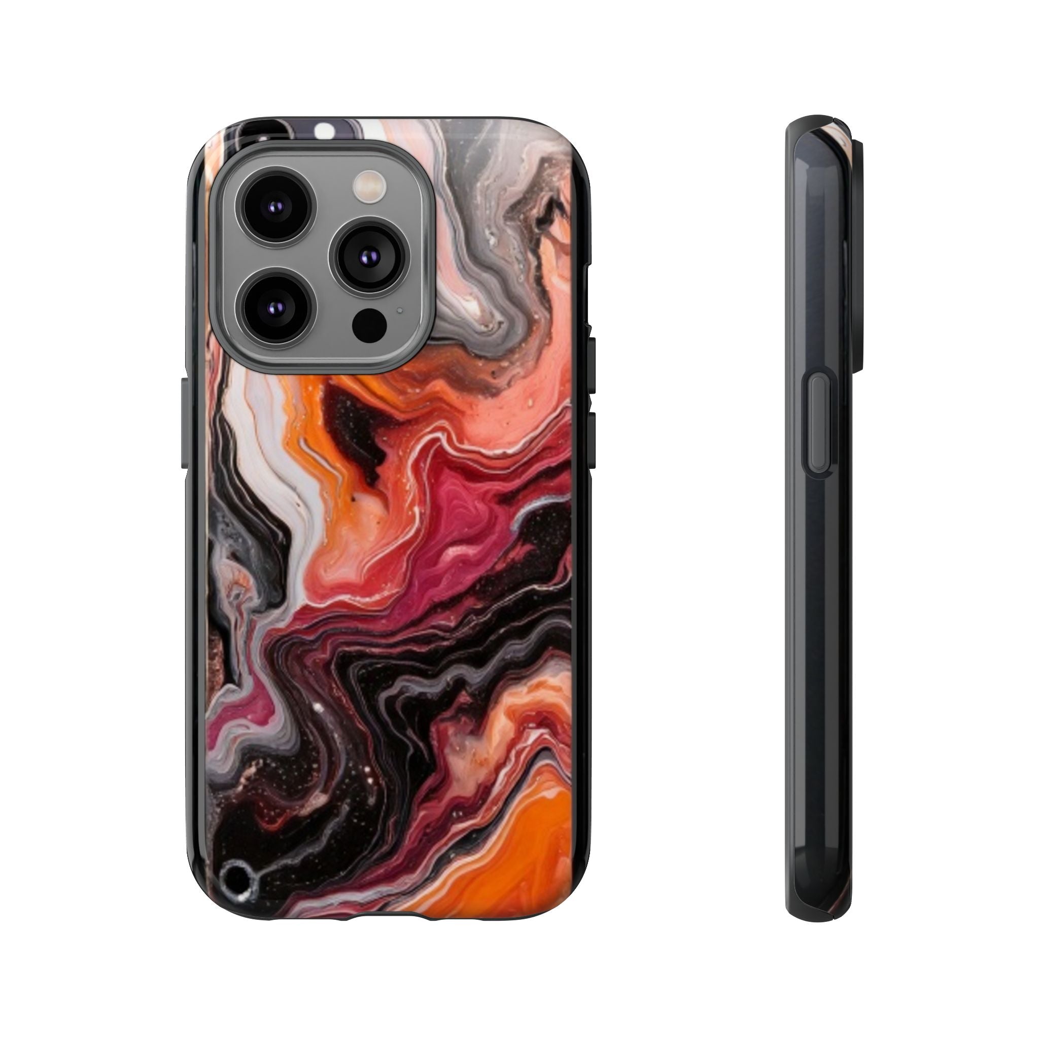 Marble Swirl Tough Phone Case — Orange Red Abstract Protective Cover