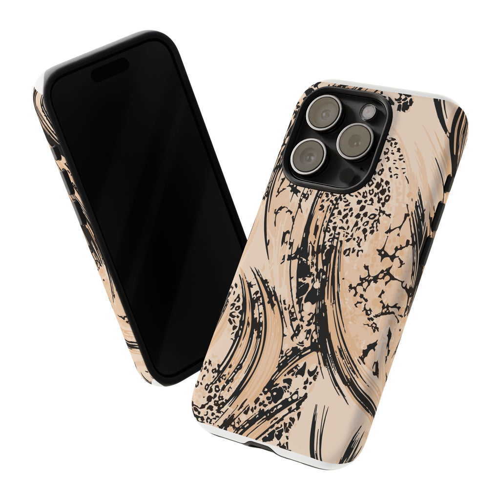 Abstract Brushstroke Phone Case — Neutral Beige & Black Artistic Protective Cover