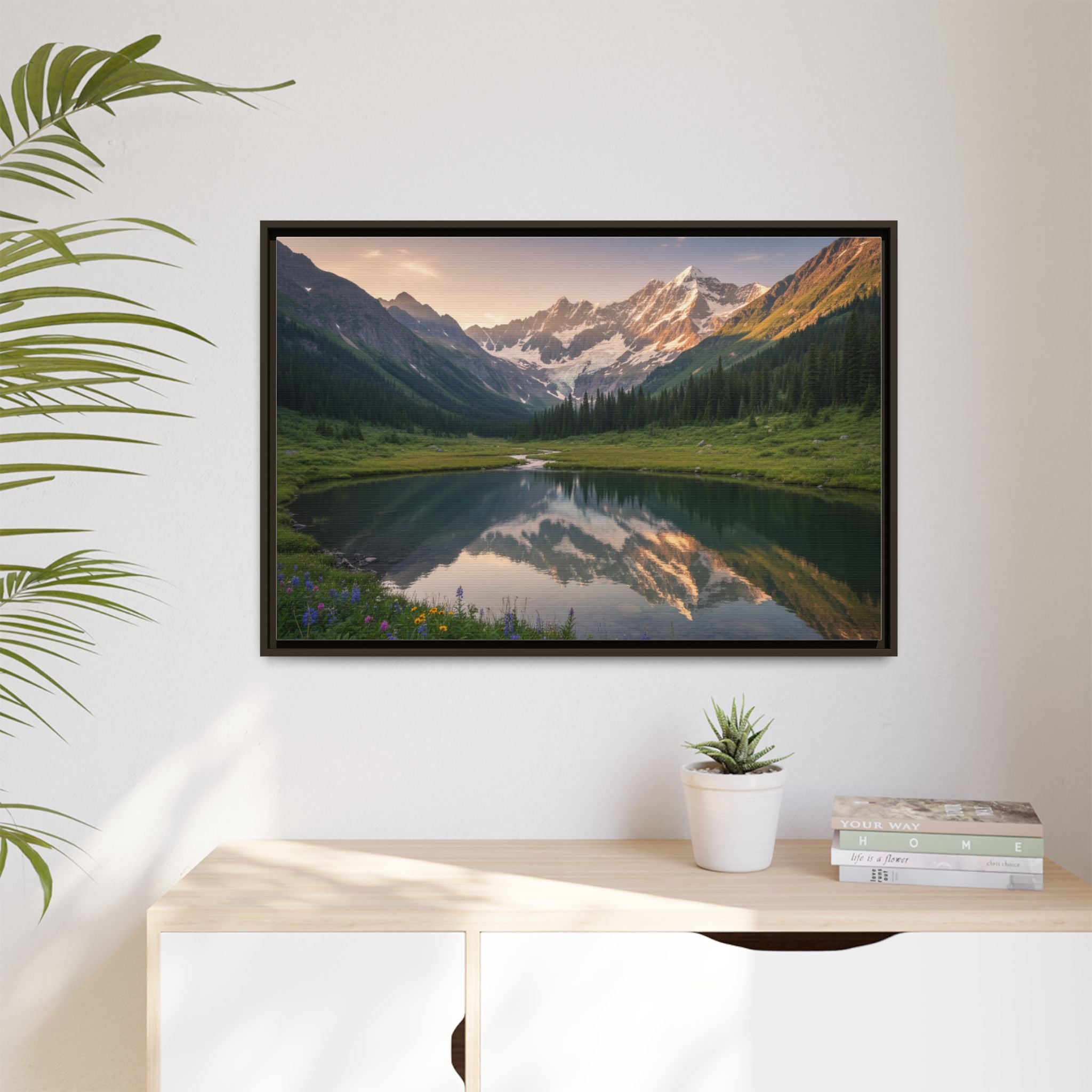 Matte Framed Canvas - Mountain Lake Landscape Wall Art