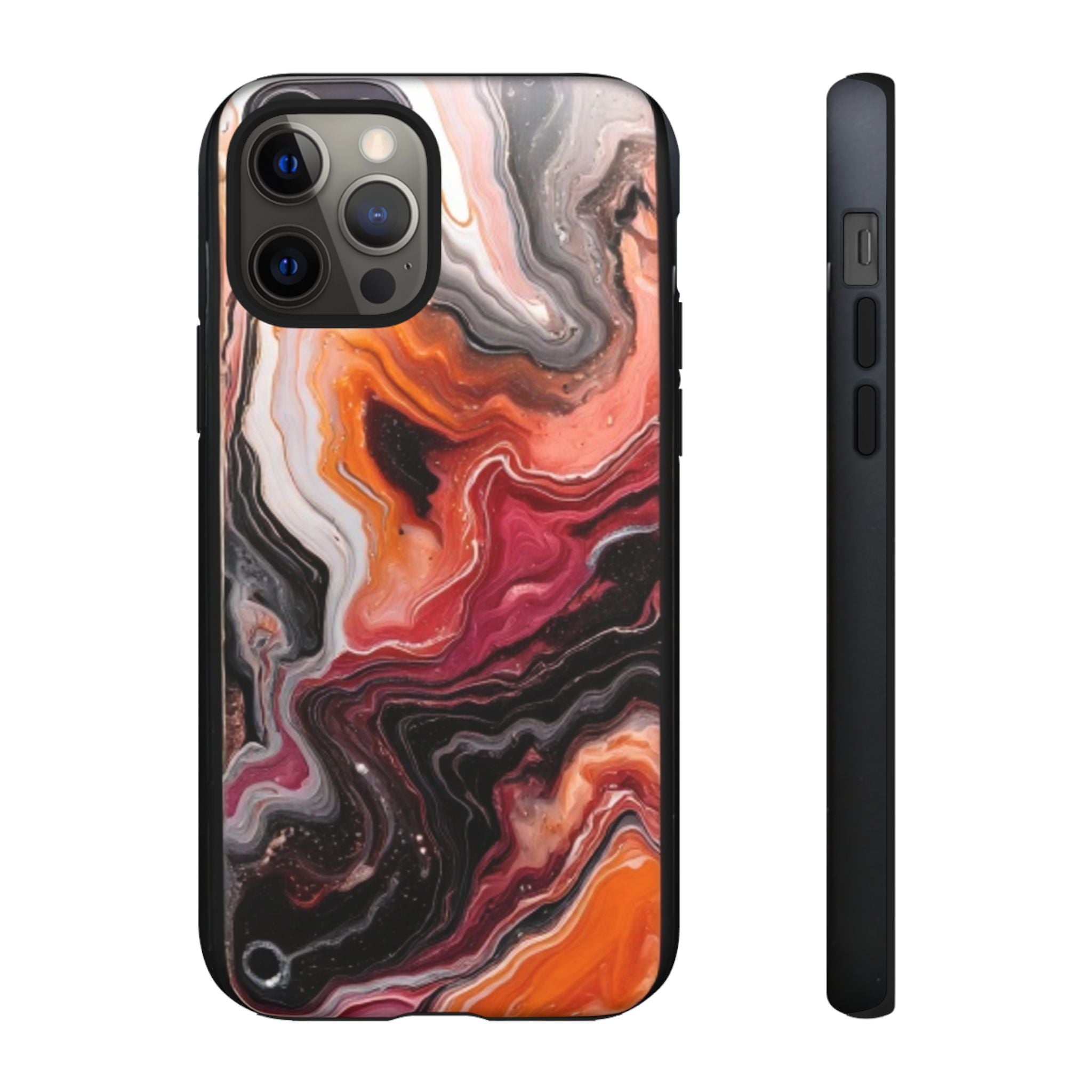 Marble Swirl Tough Phone Case — Orange Red Abstract Protective Cover
