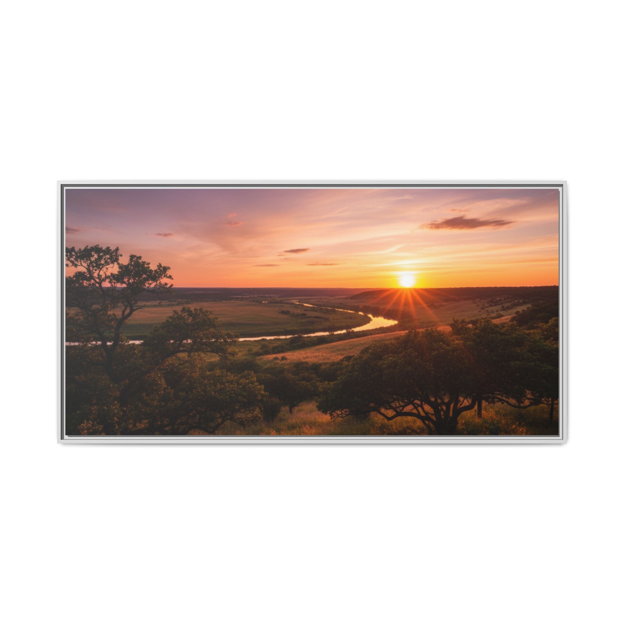 Sunset River Matte Canvas Framed Wall Art