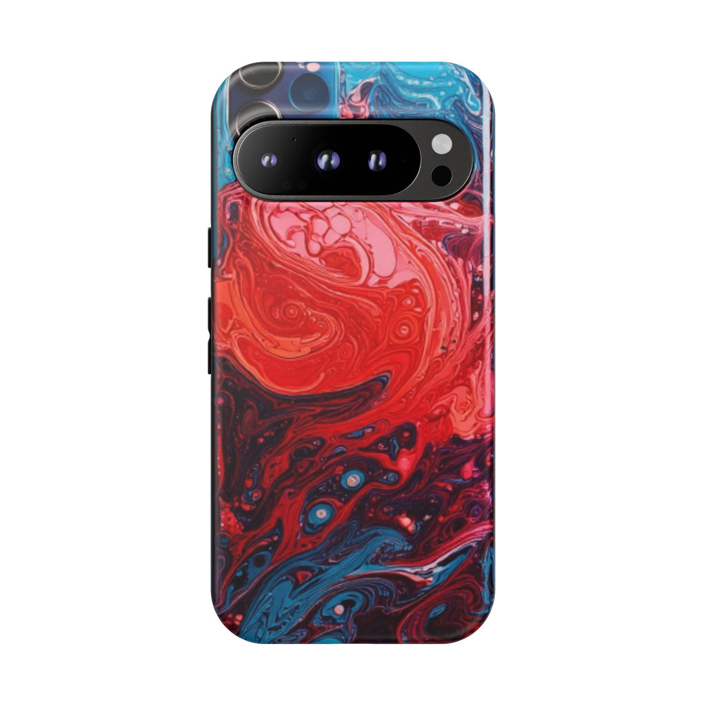Abstract Red & Blue Swirl Tough Phone Case — Protective iPhone Cover with Fluid Art Design