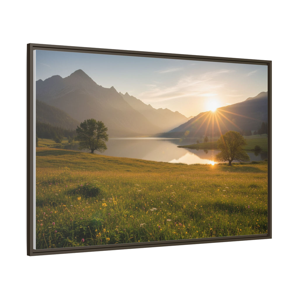 Sunrise Mountain Lake Matte Canvas — Framed Landscape Wall Art