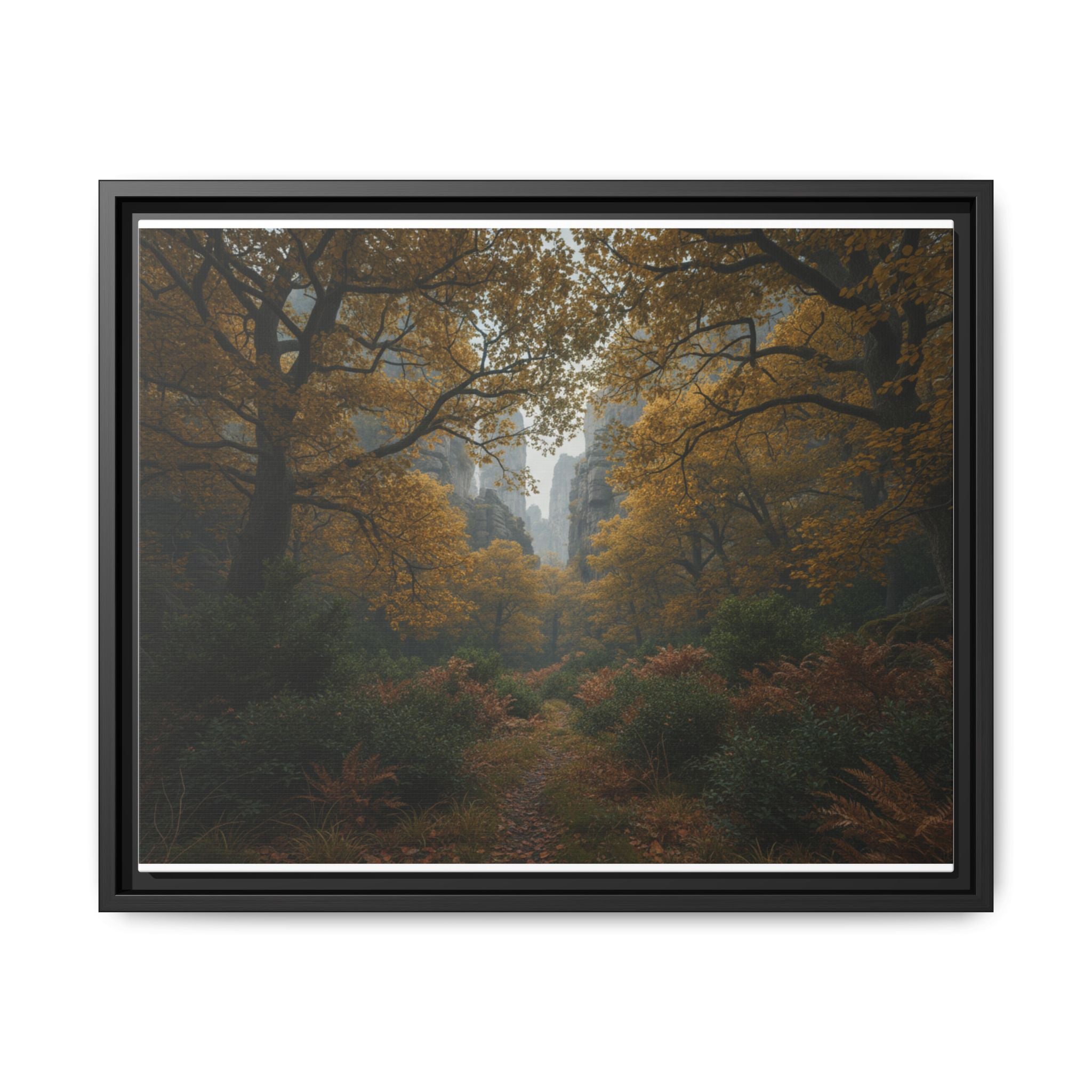 Autumn Forest Path Matte Canvas Print — Framed Wall Art