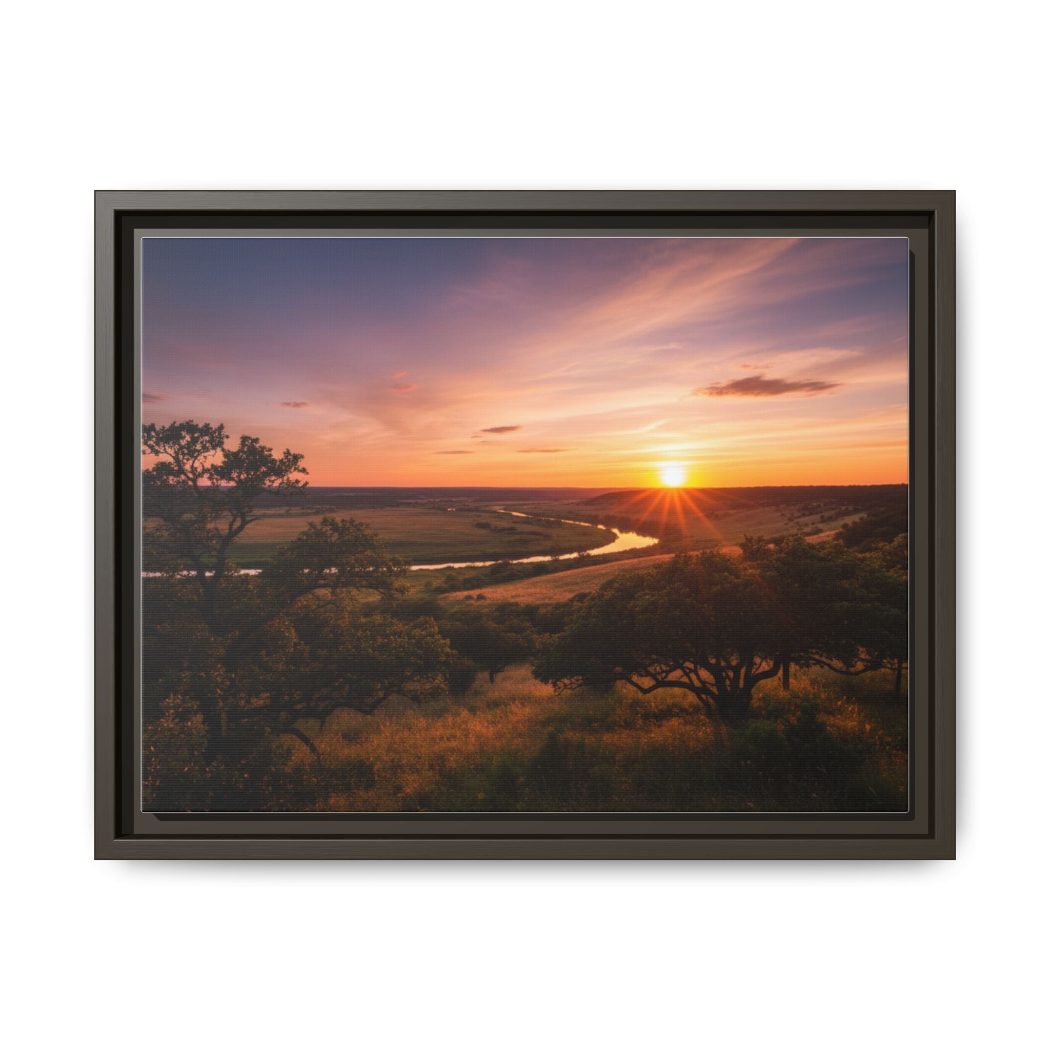 Sunset River Matte Canvas Framed Wall Art