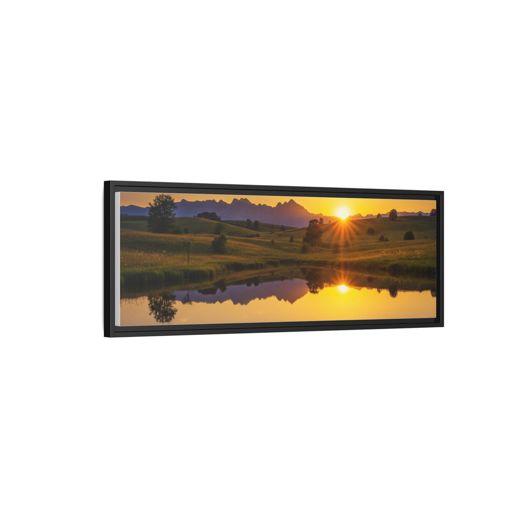 Framed Matte Canvas Sunset Landscape — Serene Lake Reflection Wall Art