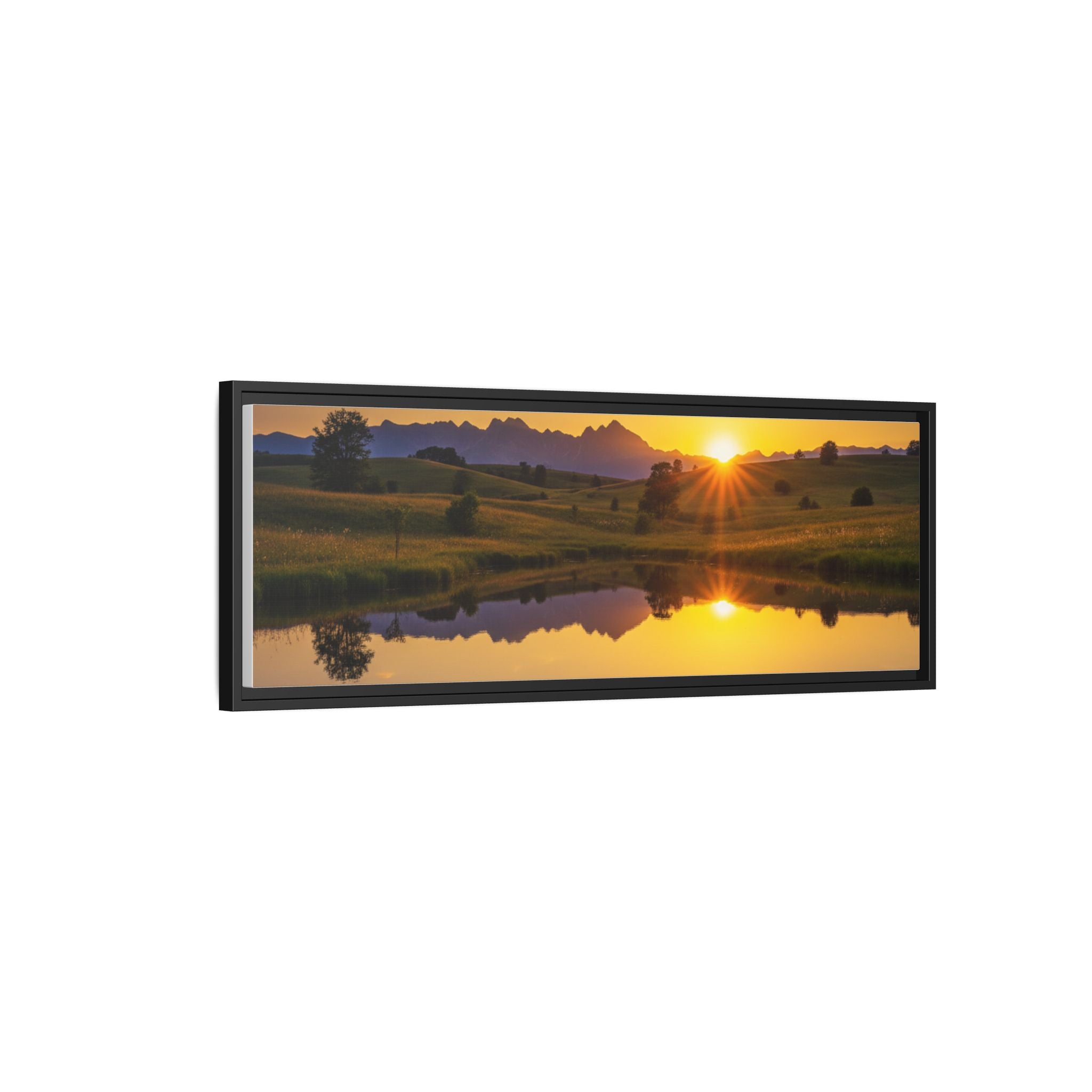 Framed Matte Canvas Sunset Landscape — Serene Lake Reflection Wall Art