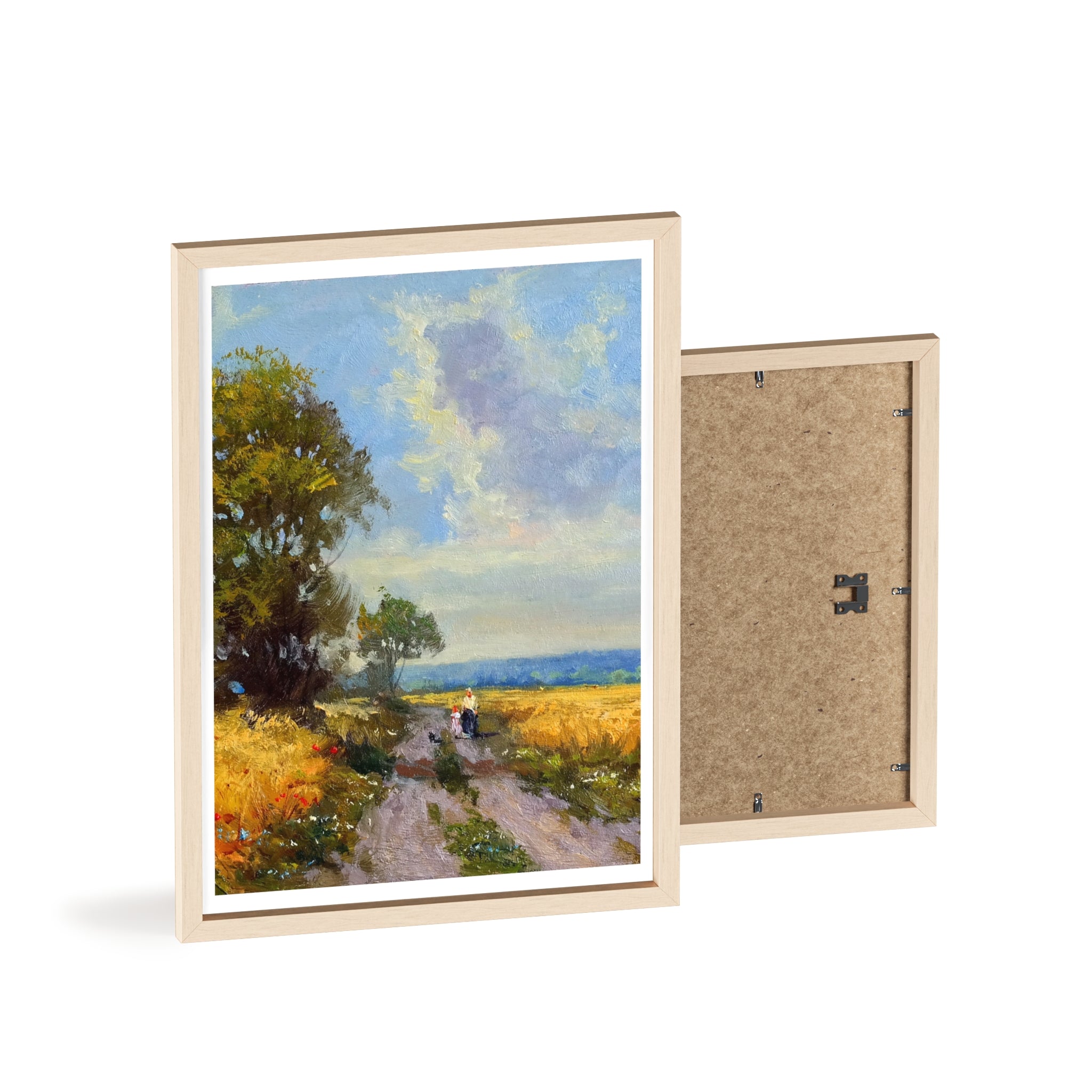 Framed Countryside Landscape Poster — Rustic Wooden Frame Wall Art