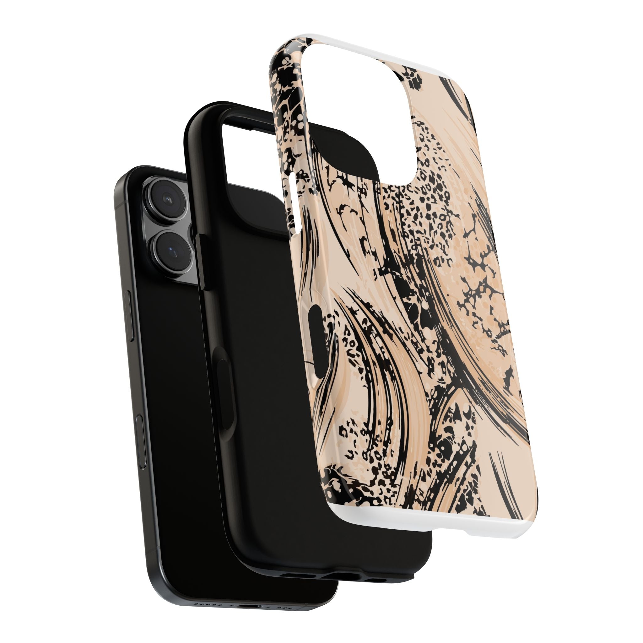 Abstract Brushstroke Phone Case — Neutral Beige & Black Artistic Protective Cover