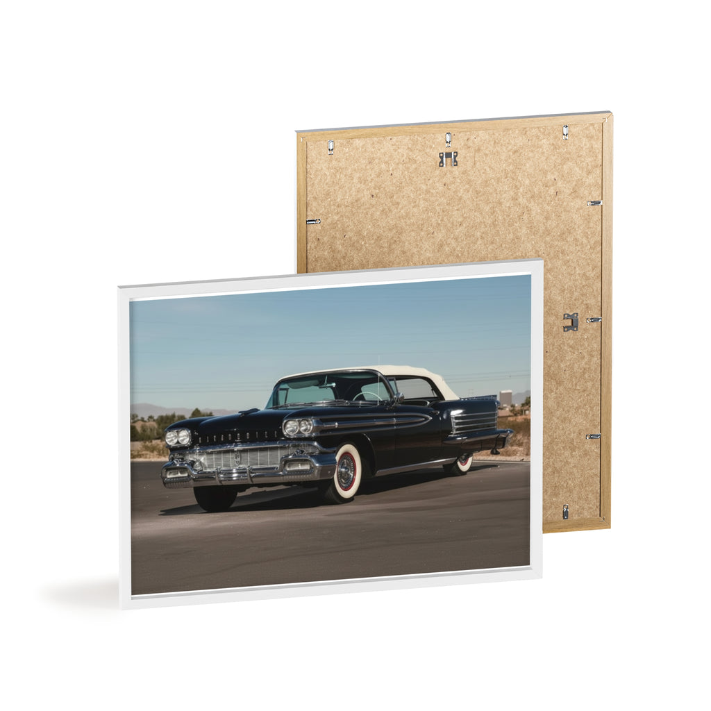 Vintage Black Classic Car Poster with Wooden Frame — Retro Automobile Wall Art