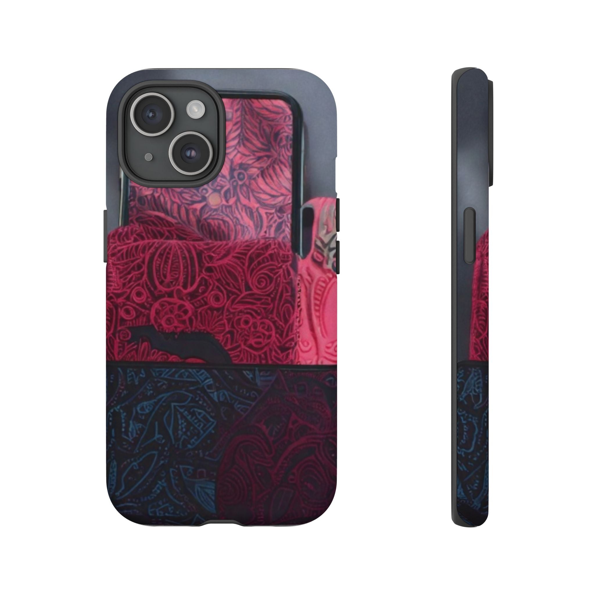 Floral Patchwork Tough Phone Case — Pink & Navy Doodle Design