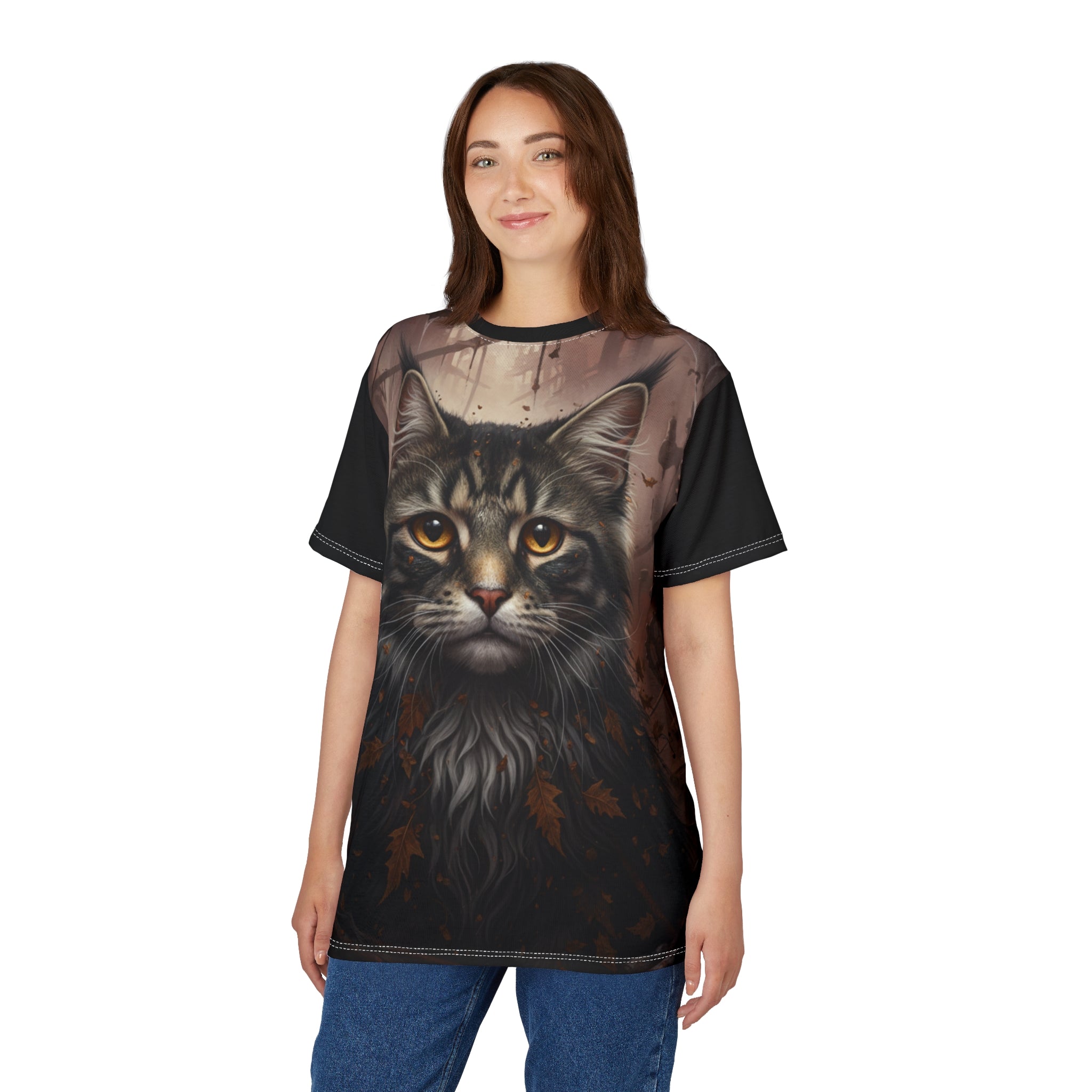 Maine Coon Autumn Portrait Tee - All-Over Print Cat T-Shirt
