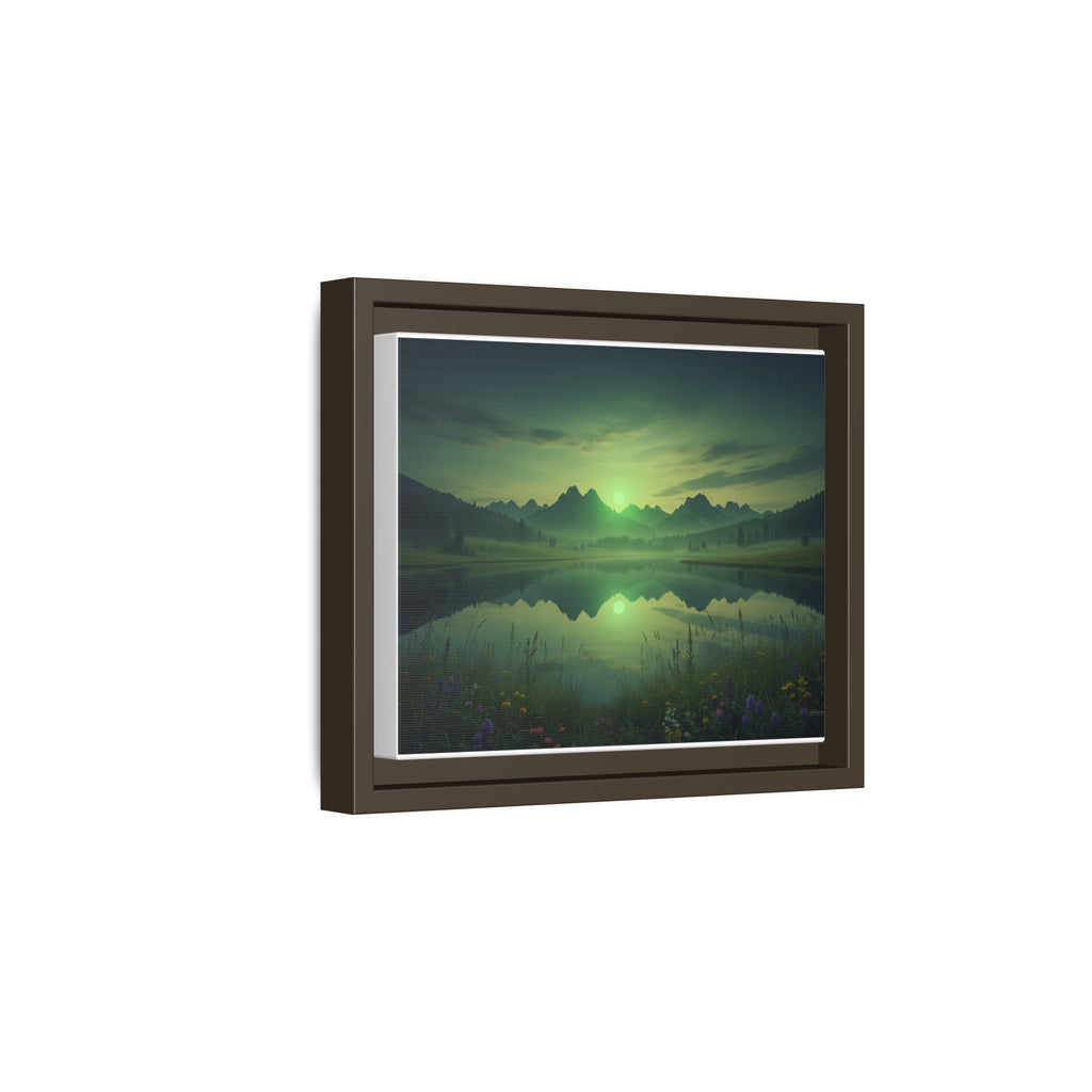 Framed Matte Canvas Print — Serene Green Mountain Lake Landscape