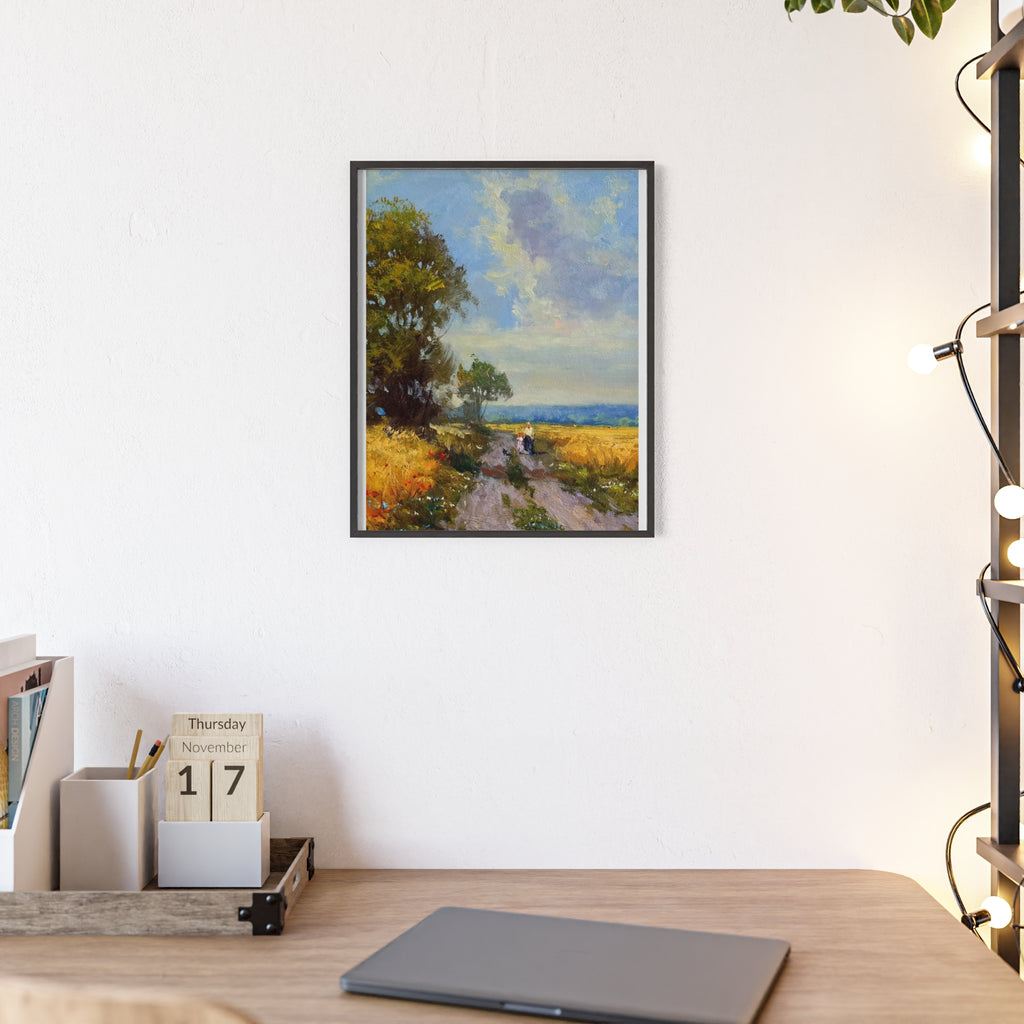 Framed Countryside Landscape Poster — Rustic Wooden Frame Wall Art