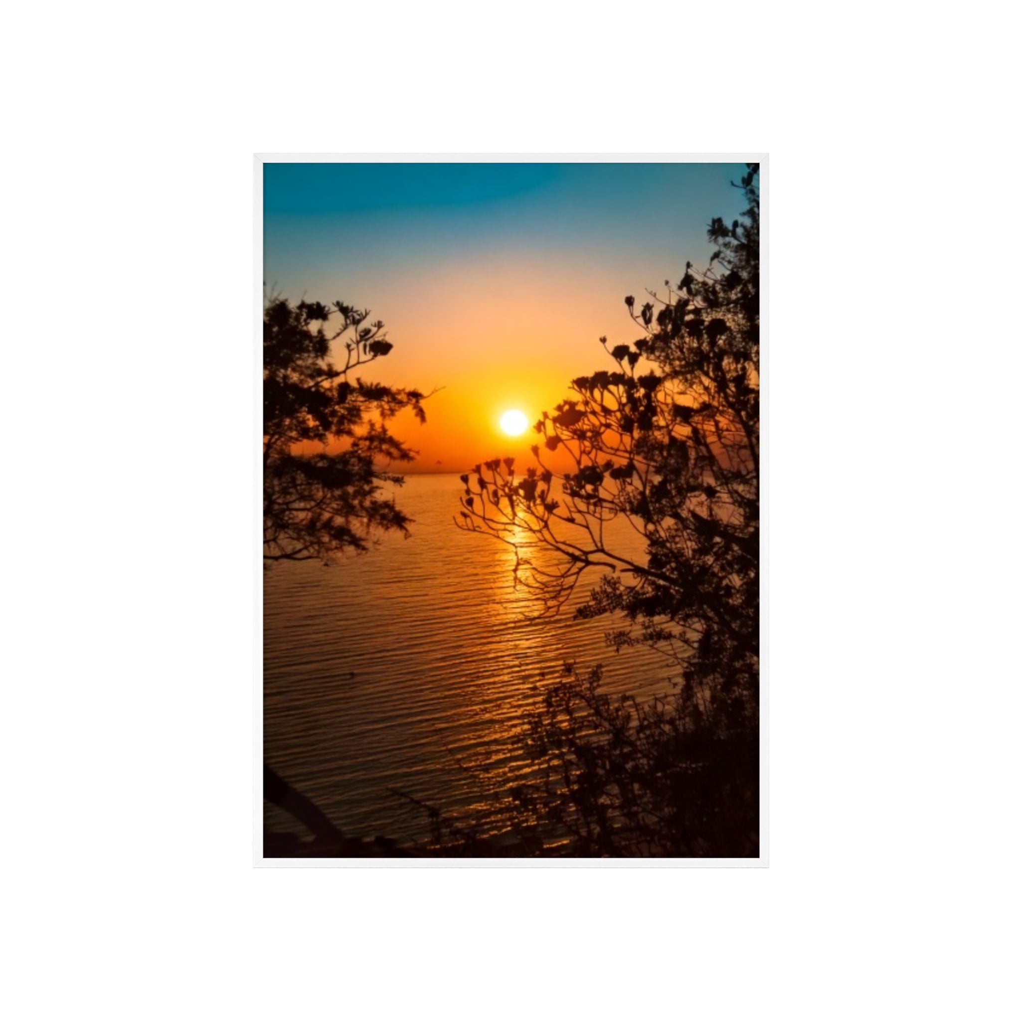 Sunset Coastal Poster with Wooden Frame — Framed Beach Wall Art