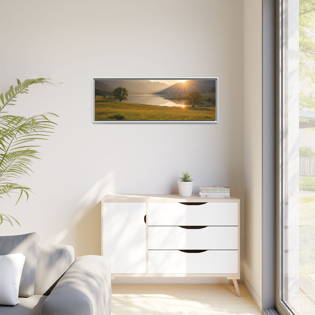 Sunrise Mountain Lake Matte Canvas — Framed Landscape Wall Art